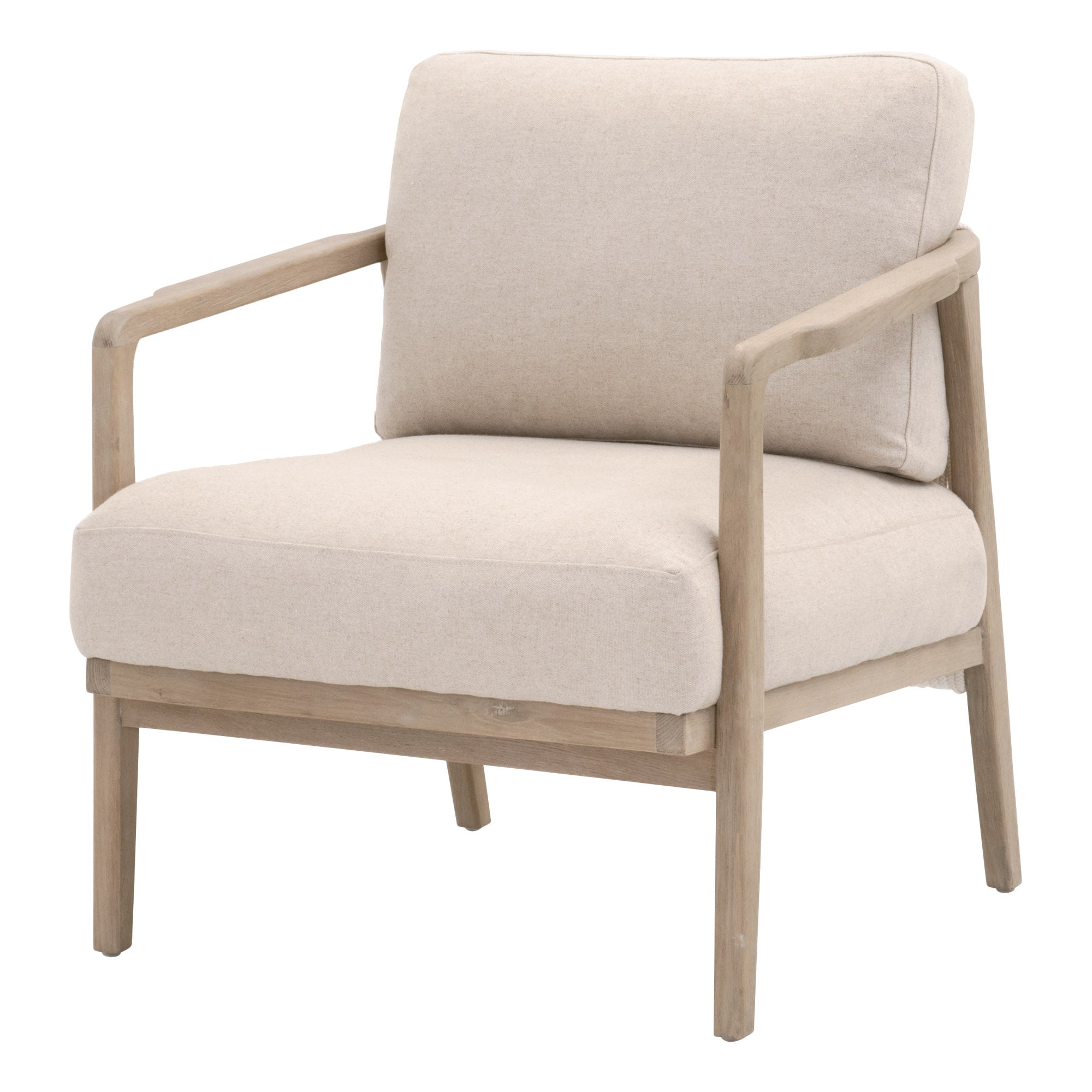 Essentials For Living Harbor Club Chair with light wood frame and soft beige upholstery for relaxed coastal style seating.