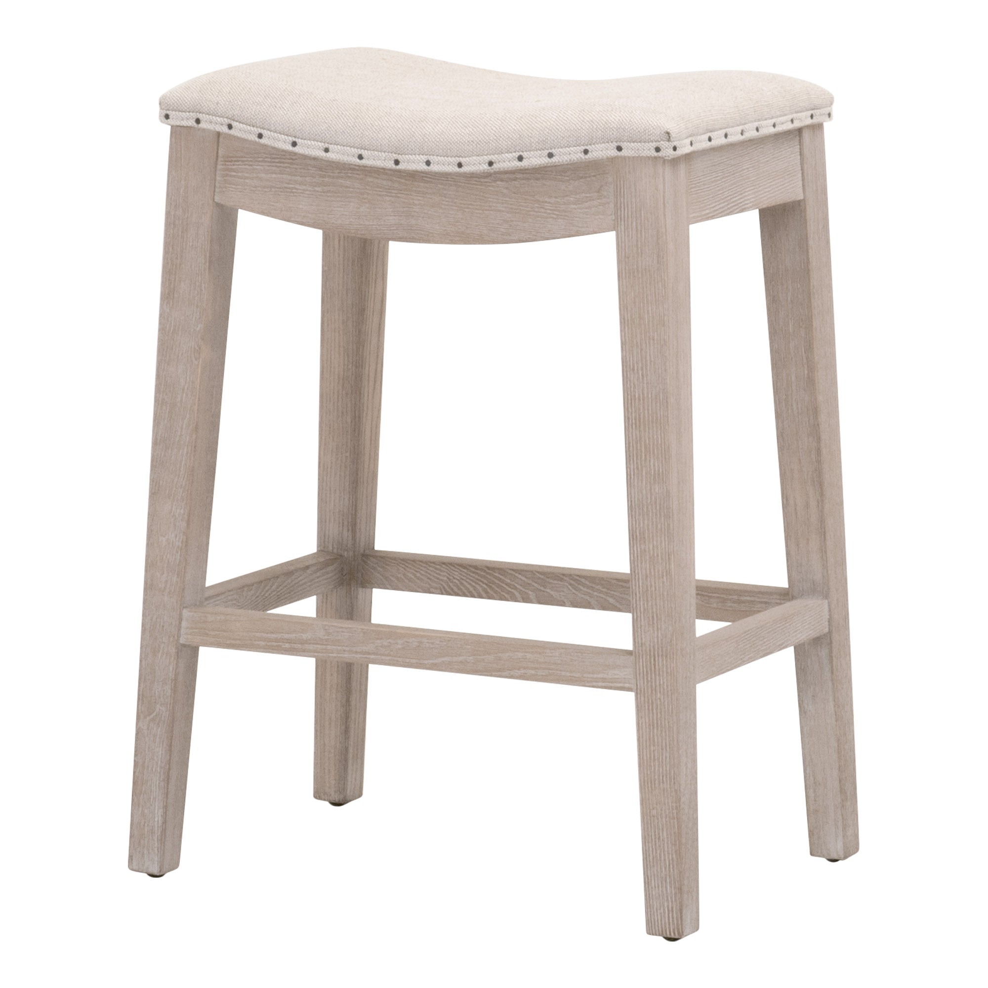 Harper Counter Stool with bisque French linen seat, gray ash frame, black nail accents by Essentials for Living