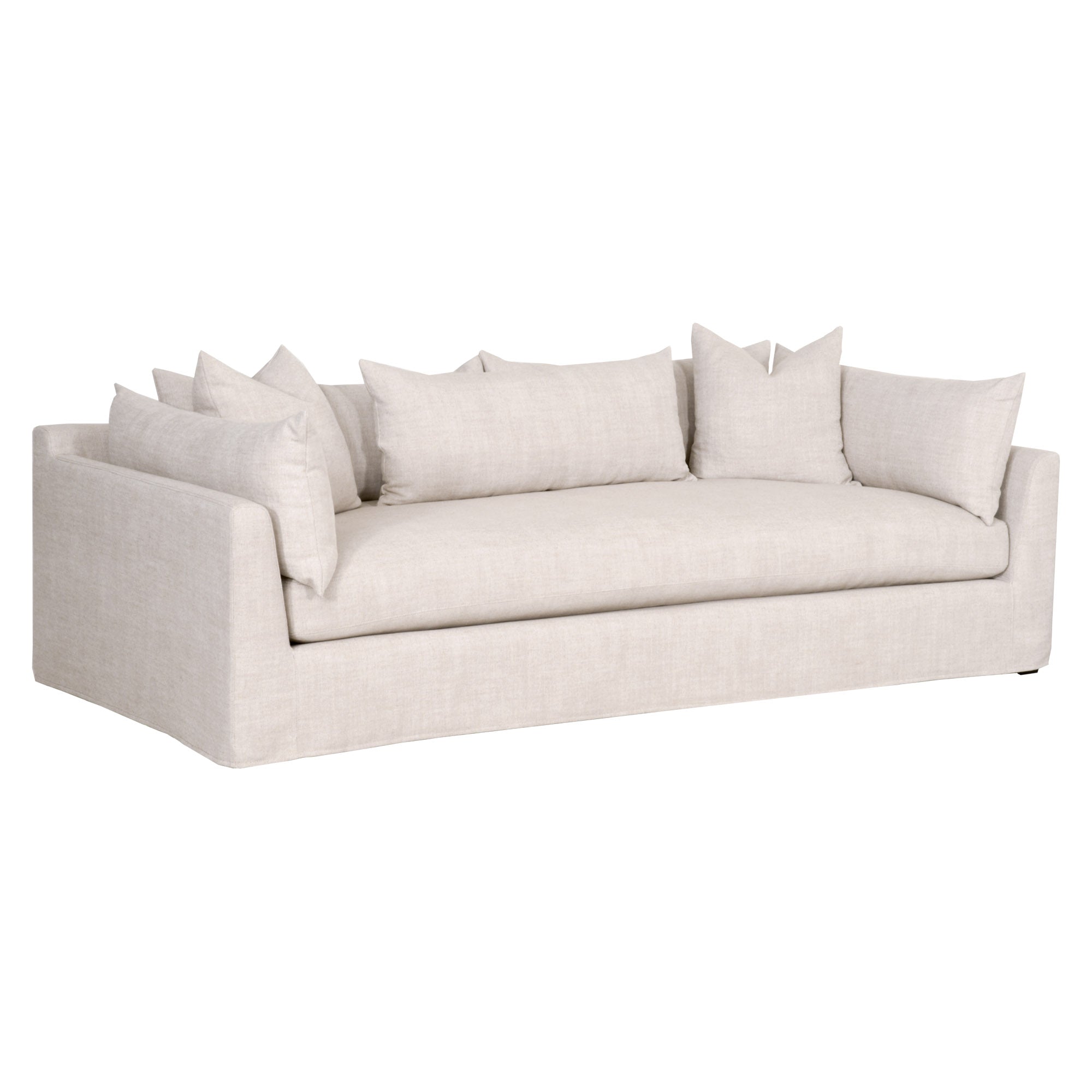 Haven 96" Lounge Slipcover Sofa in bisque linen blend with down pillows by Essentials for Living
