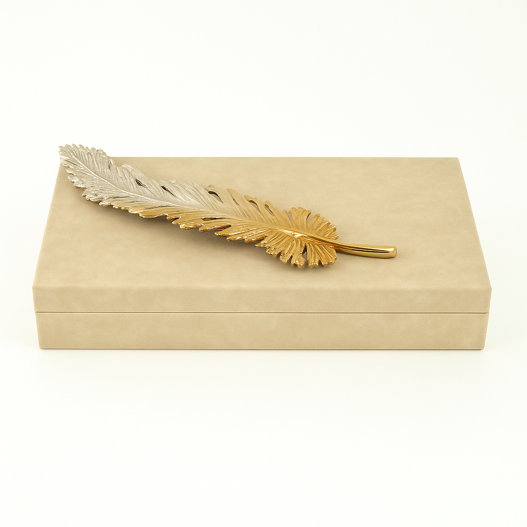 Hayles Decorative Box in 16-inch faux leather with woven accent and modern design