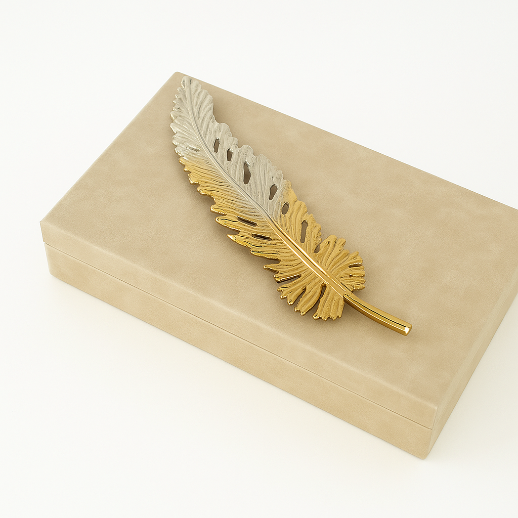 Hayles Decorative Box in 16-inch faux leather with woven accent and modern design