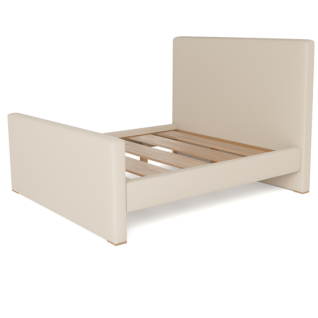 Huntington Queen Bed with custom upholstered headboard and solid wood frame in beige by GO HOME