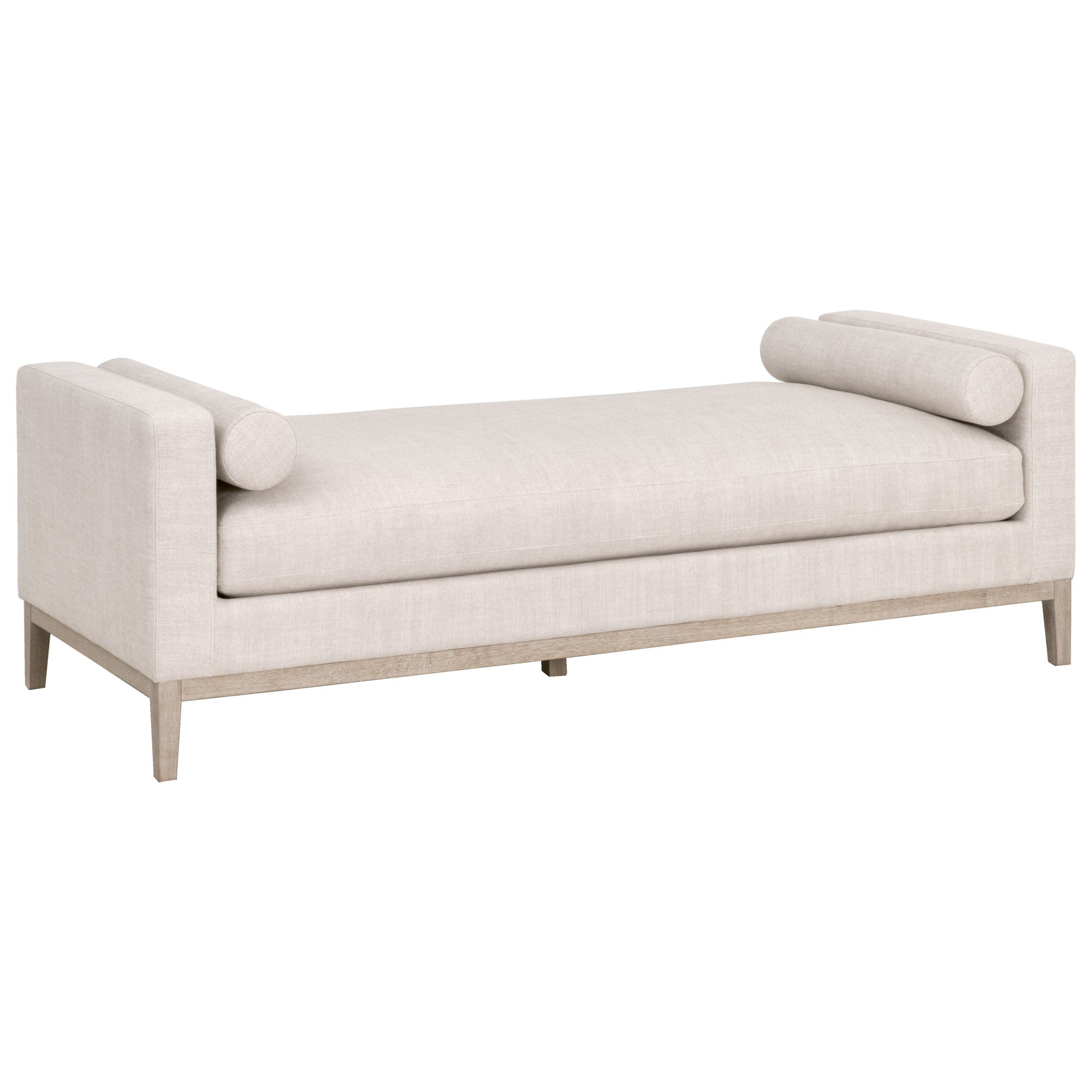 Keaton Daybed by Essentials for Living in bisque fabric with wood base and two round bolster pillows for modern comfort.