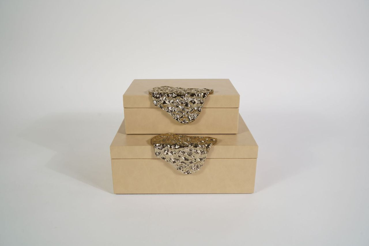 Kensington Decorative Box Set of 2 in faux leather with woven detail and modern design