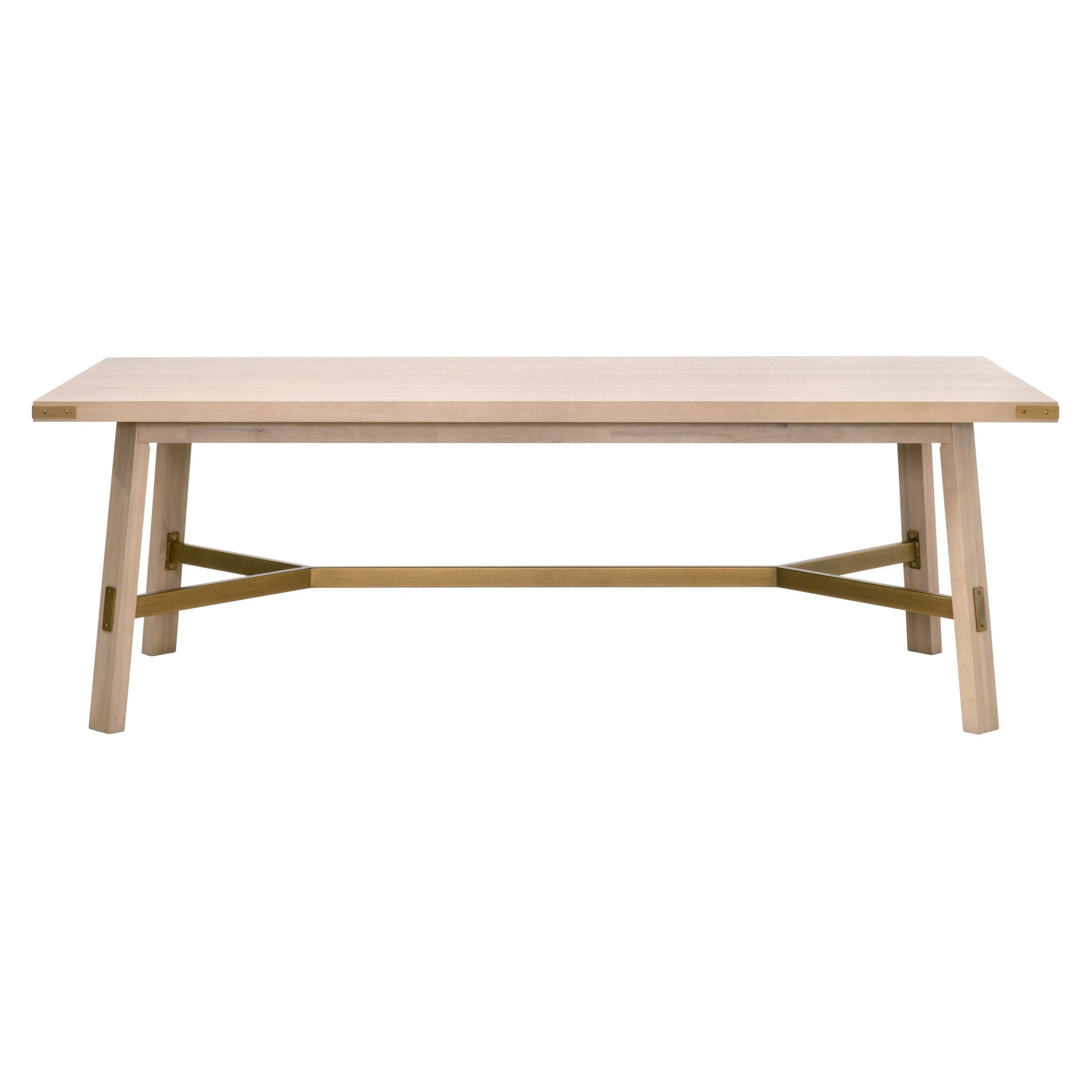 Klein Dining Table with light honey oak veneer and brushed gold base, seating 8, by Essentials For Living