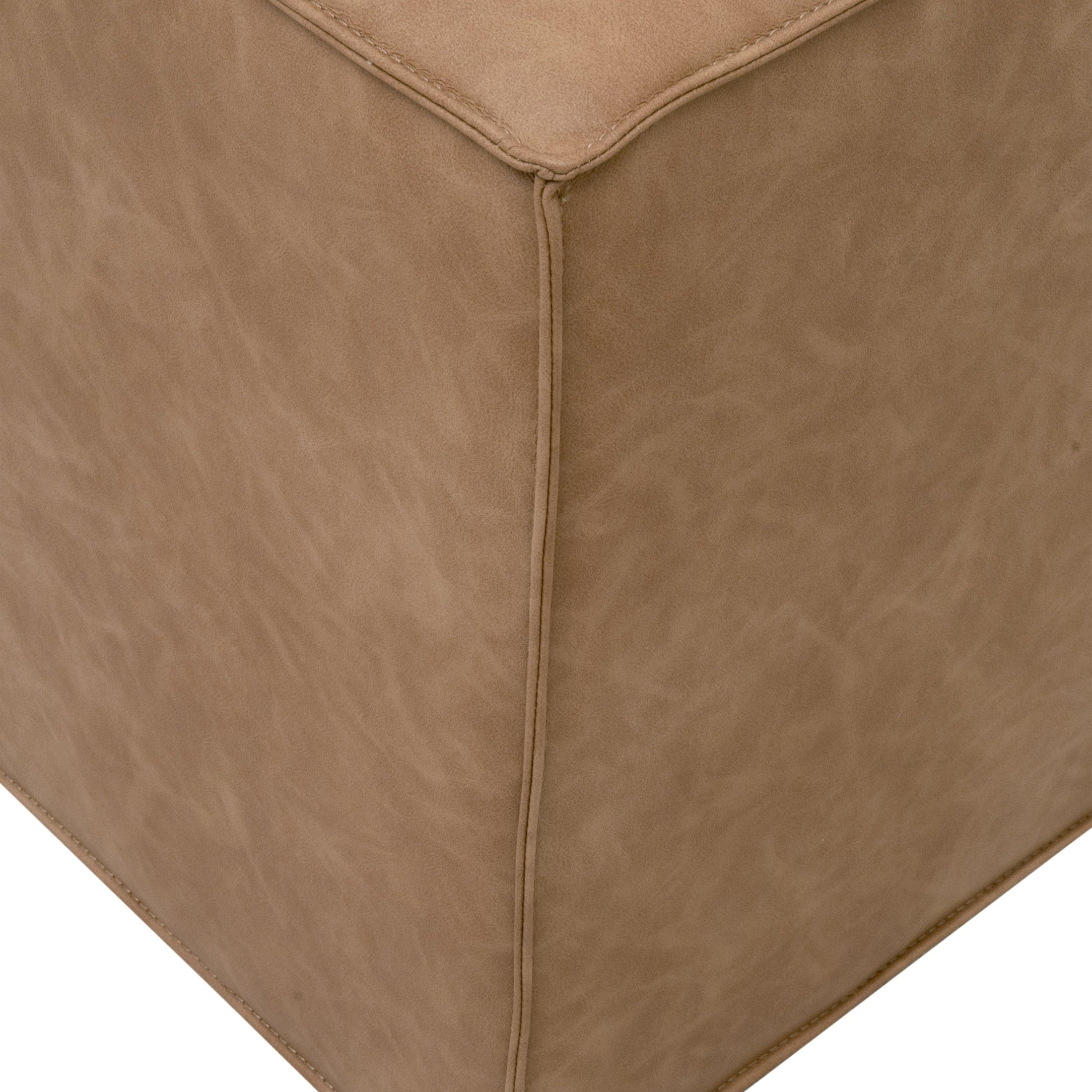 Close-up of the Knox Accent Cube corner showcasing smooth LiveSmart Walden-Stone fabric upholstery and elegant flange edge detail