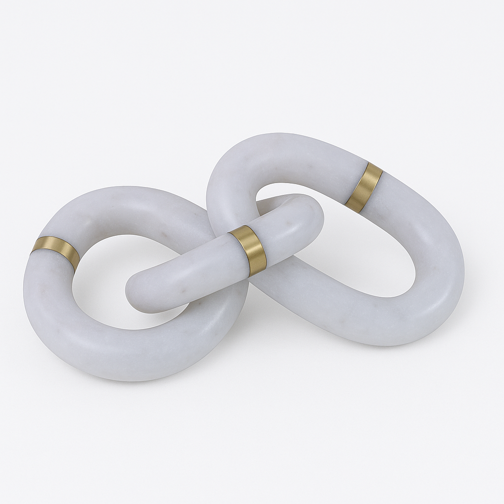 Laylaβs Loops decorative sculpture in white marble with interlocking loop design