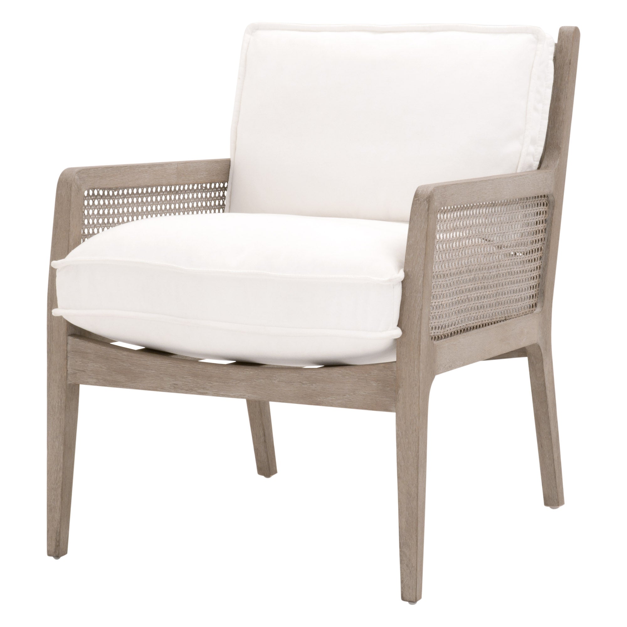 Essentials for Living Leone Club Chair with natural gray oak frame and white removable cushions for stylish comfort