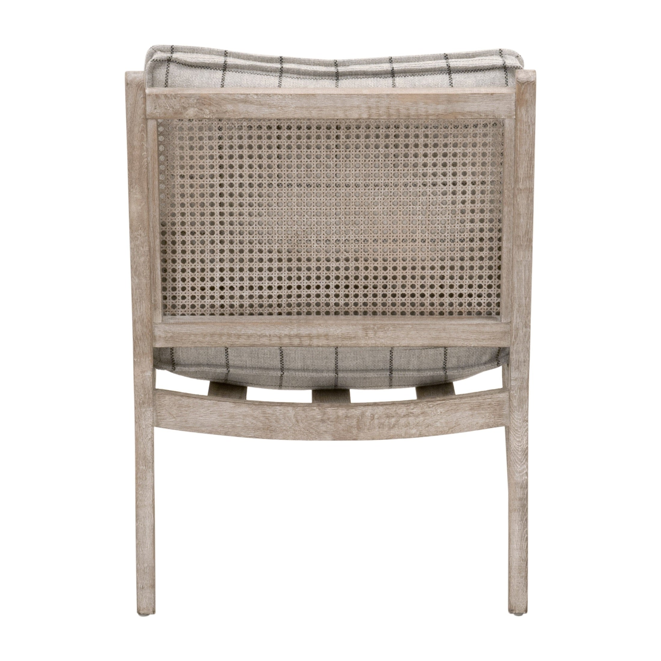 Back view of Leone Club Chair by Essentials for Living with natural gray oak frame and woven cane backrest