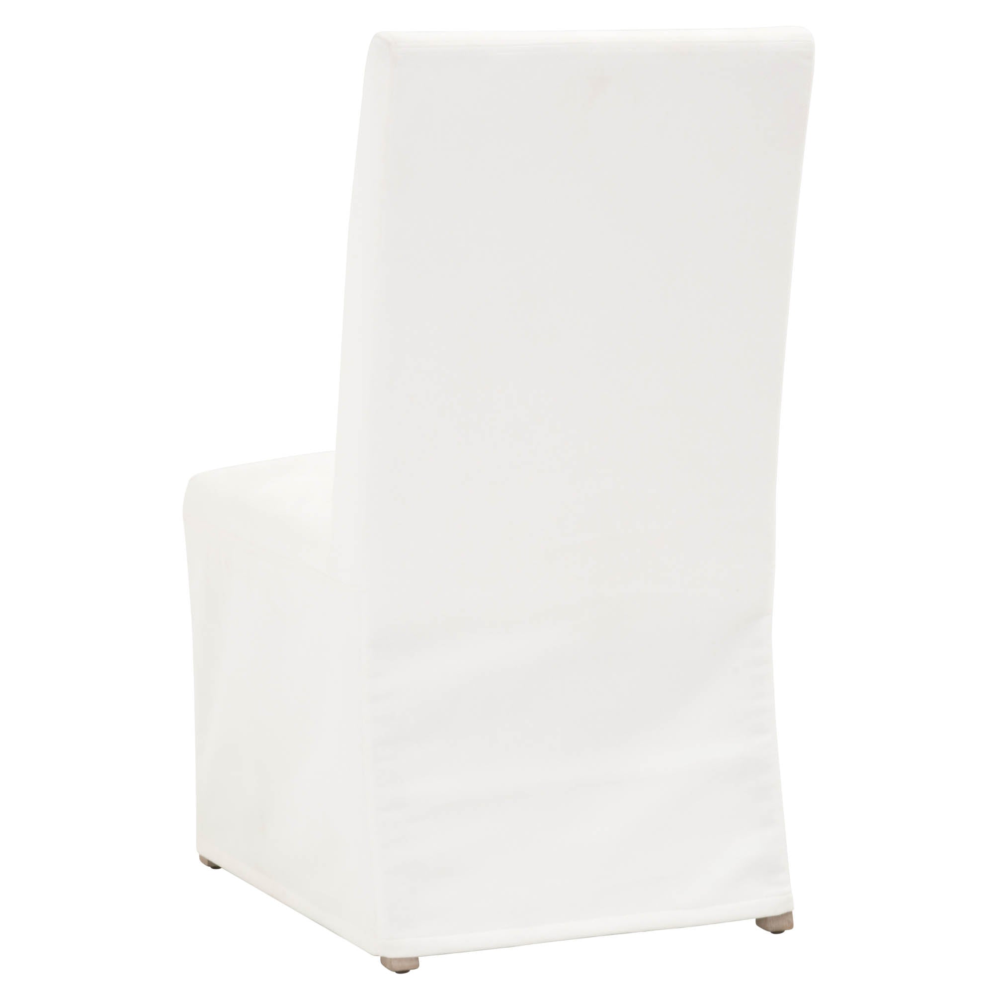 Essentials for Living Levi Slipcover Dining Chair in neutral white fabric with sturdy birch wood base and elegant skirt design
