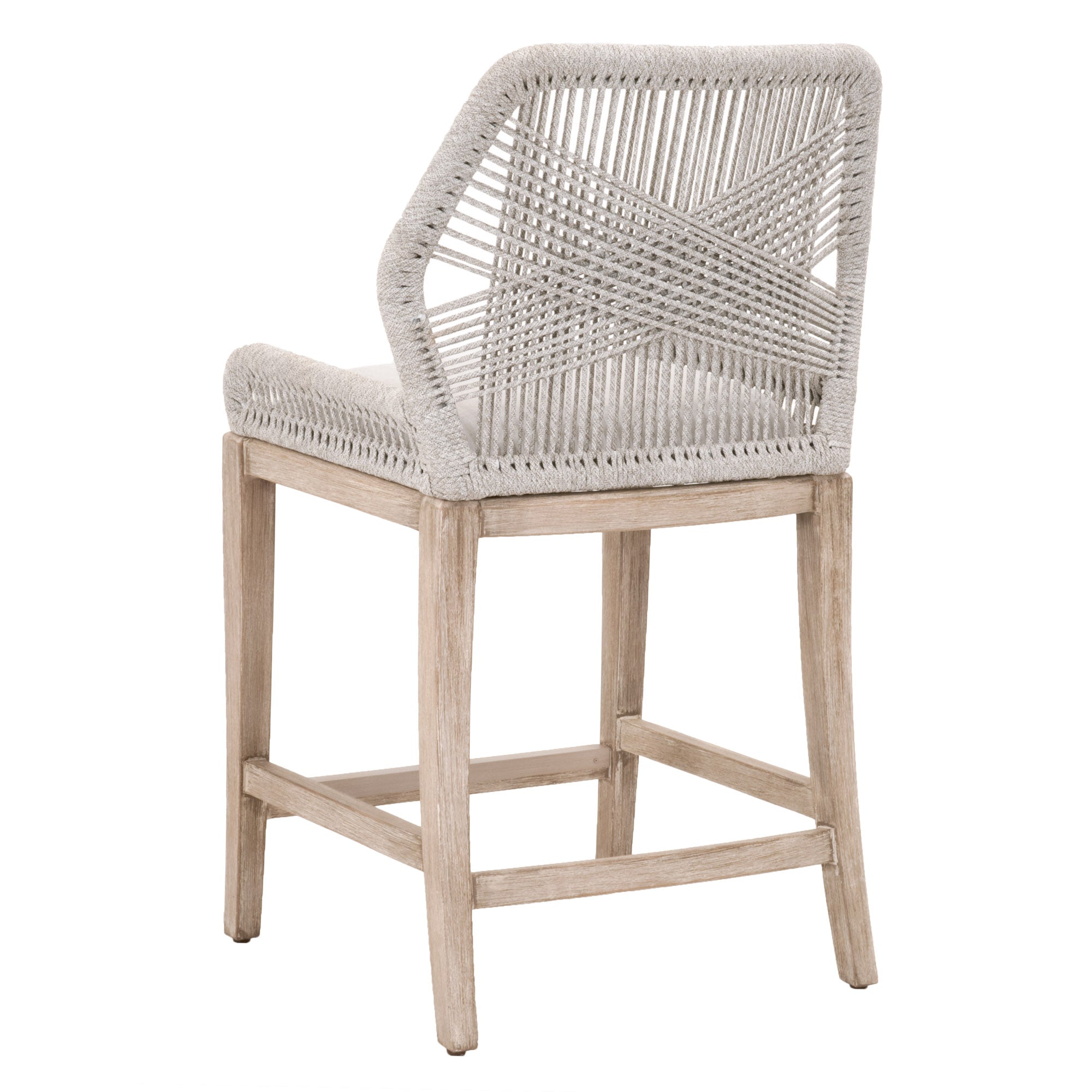 Loom Counter Stool by Essentials For Living with handwoven taupe rope backrest and distressed natural gray mahogany legs