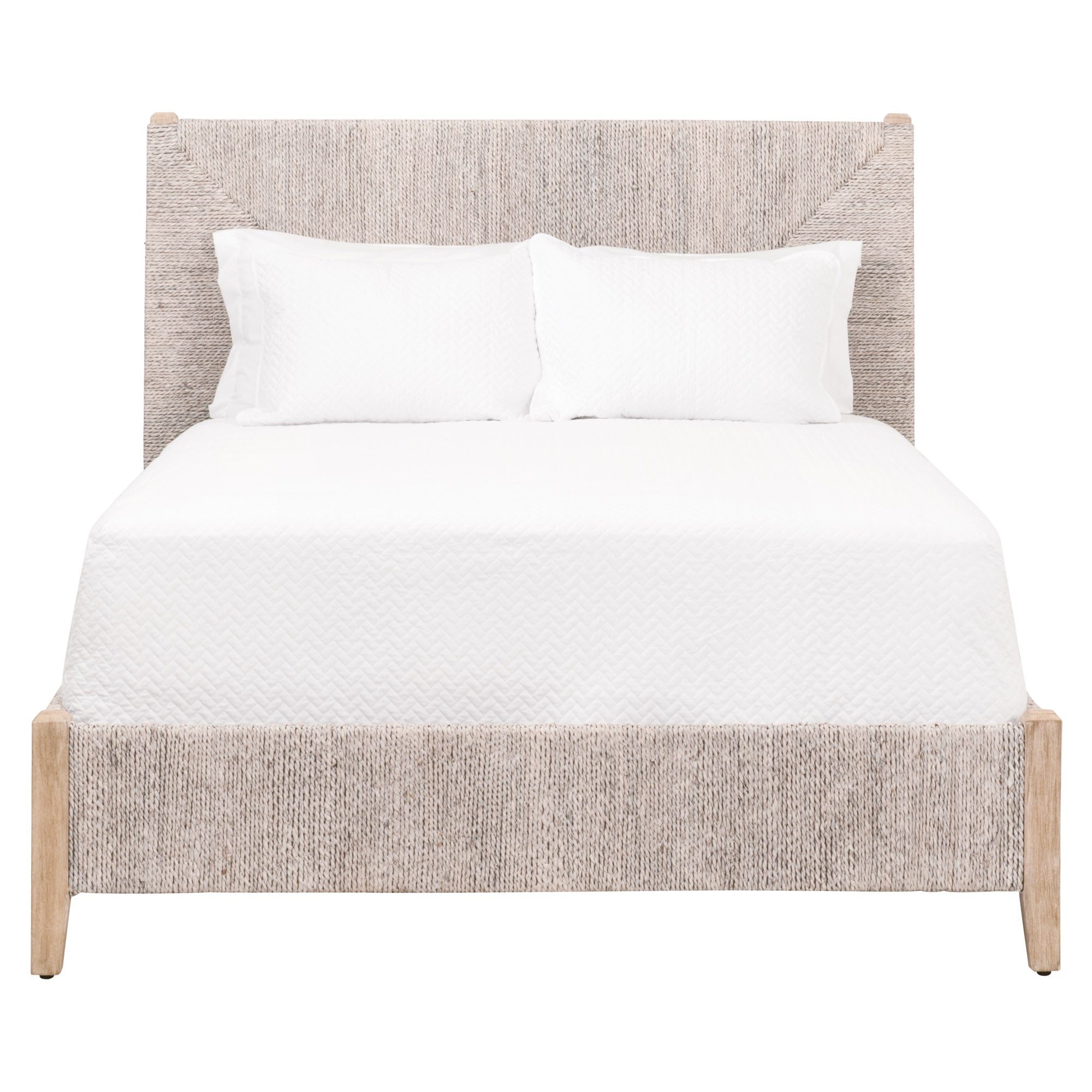 Malay California King Bed with white-washed abaca rope and natural gray mahogany frame by Essentials for Living