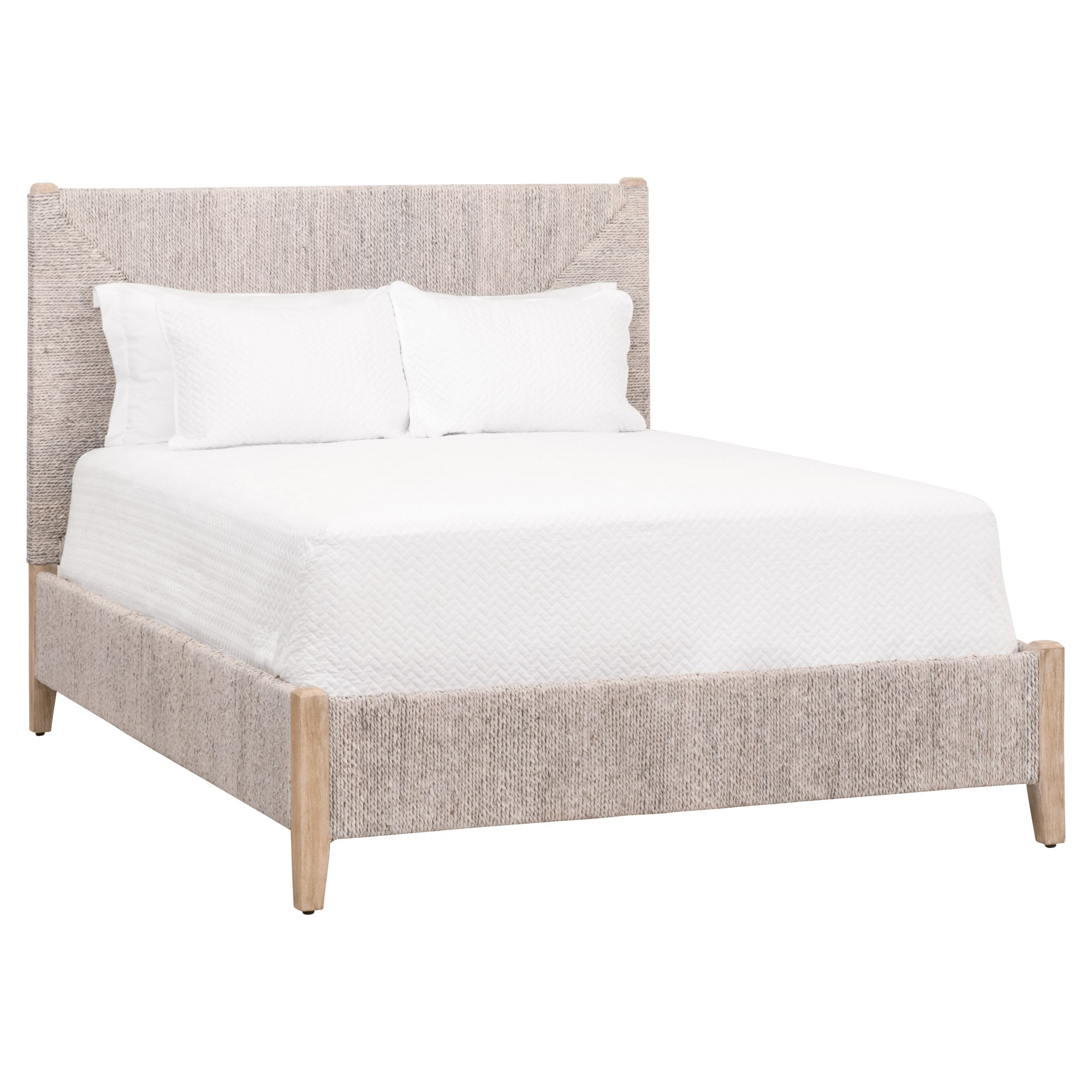 Malay Cal King Bed with white-washed abaca rope and gray mahogany frame by Essentials for Living