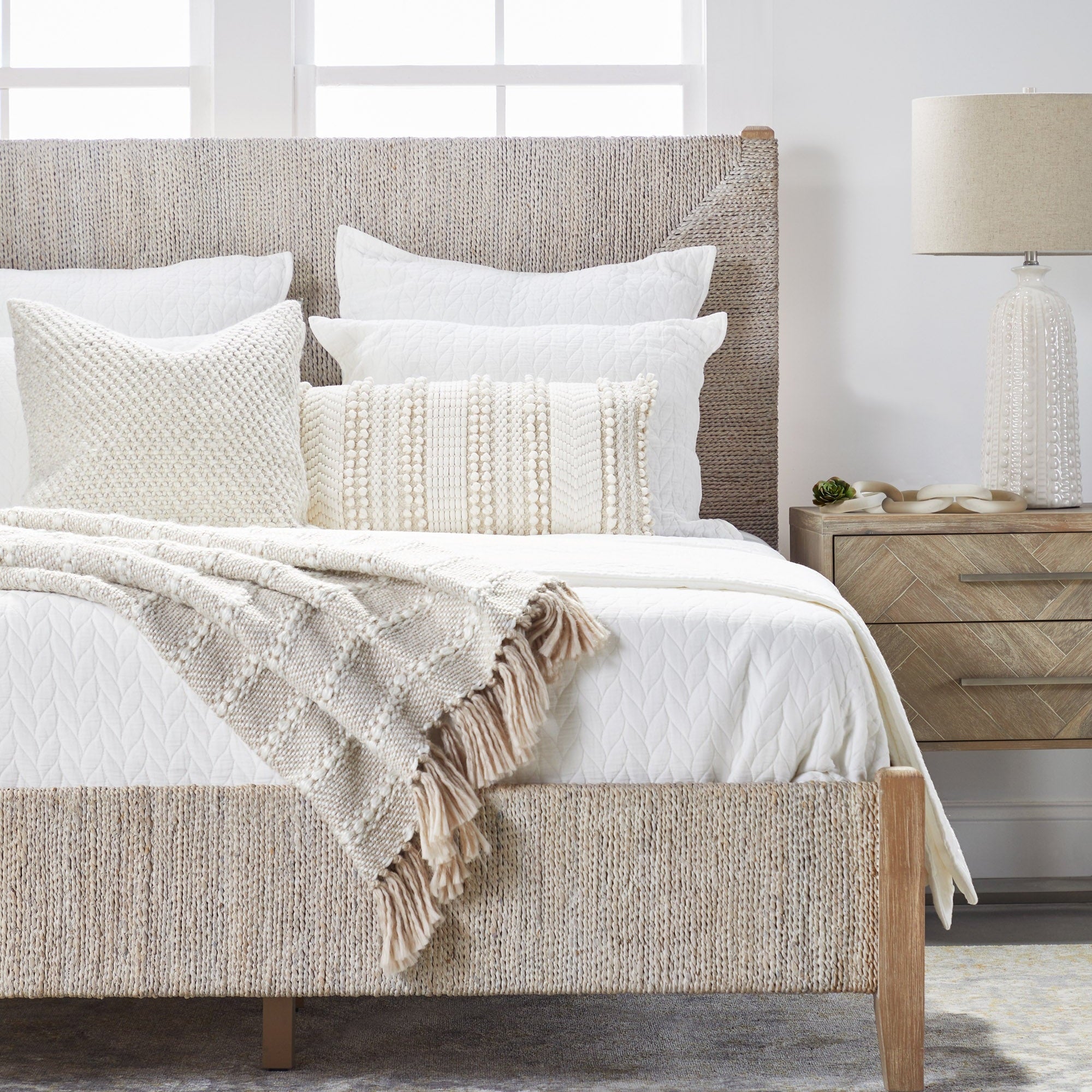 Malay Queen Bed with white-washed abaca rope and natural gray mahogany frame by Essentials For Living