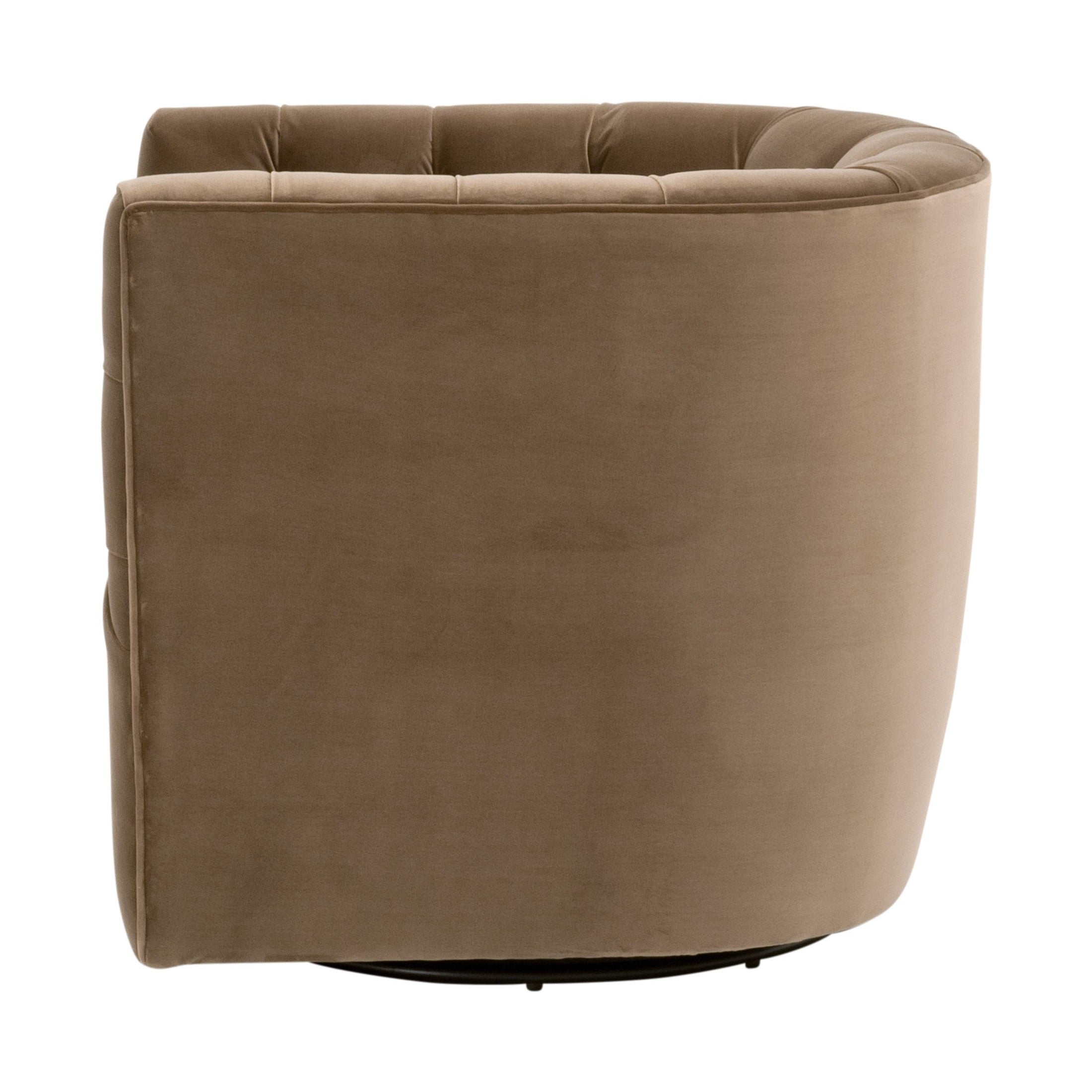 Marcel Swivel Club Chair in caramel velvet with 360° swivel black metal base by Essentials for Living