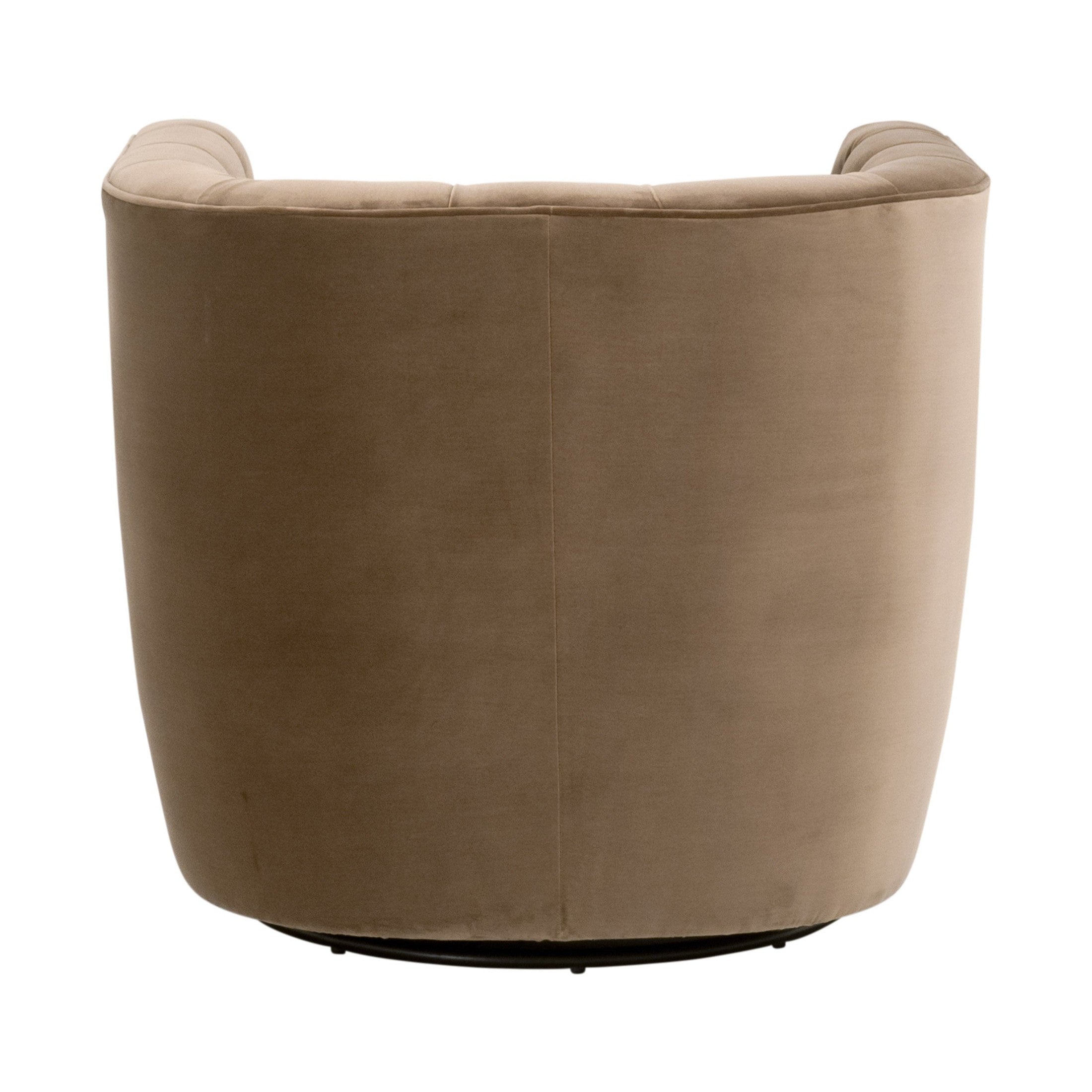 Marcel Swivel Club Chair in caramel velvet with black metal base, plush bucket seat by Essentials for Living
