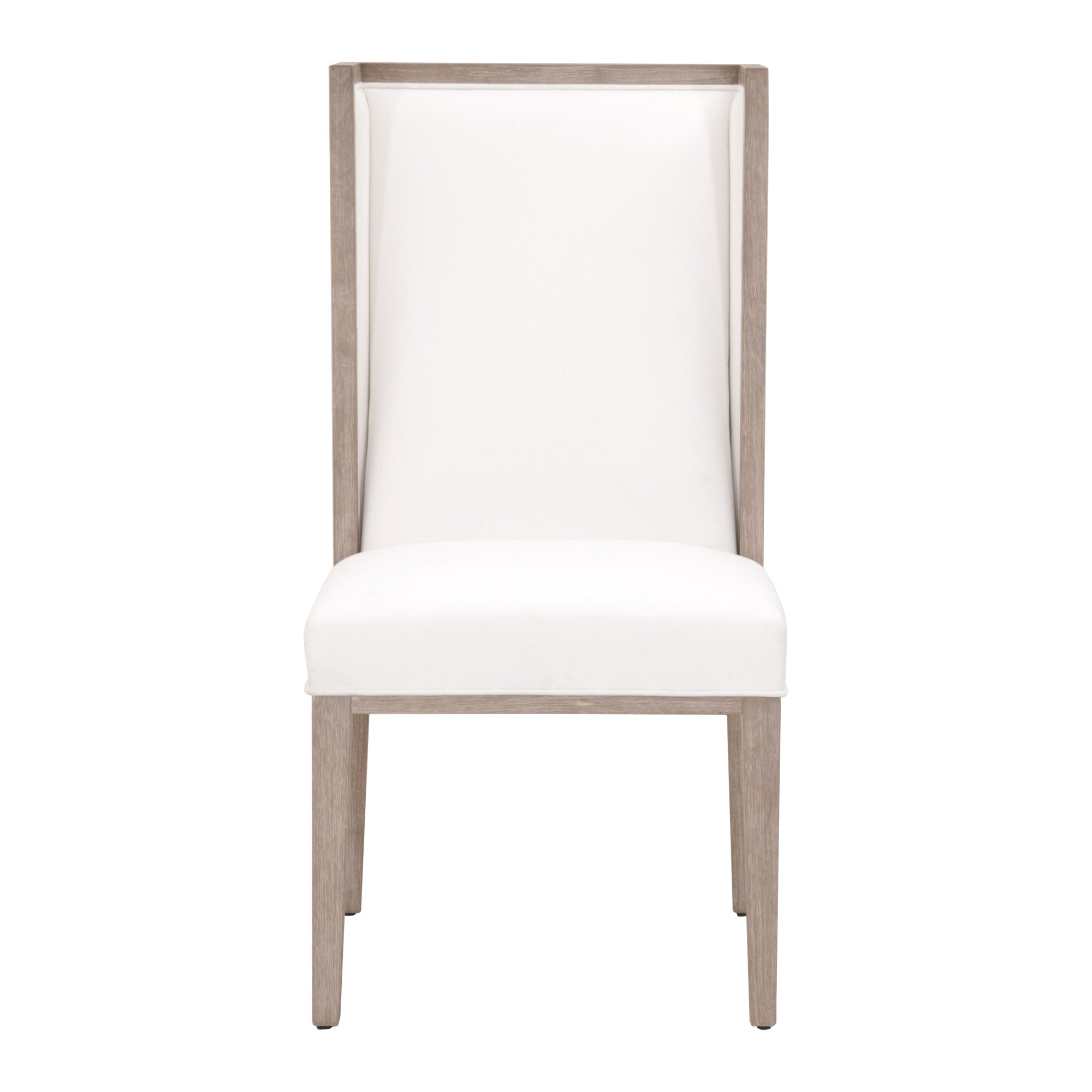 Essentials For Living Martin Wing Chair in white Peyton Pearl fabric with solid gray rubberwood frame and legs