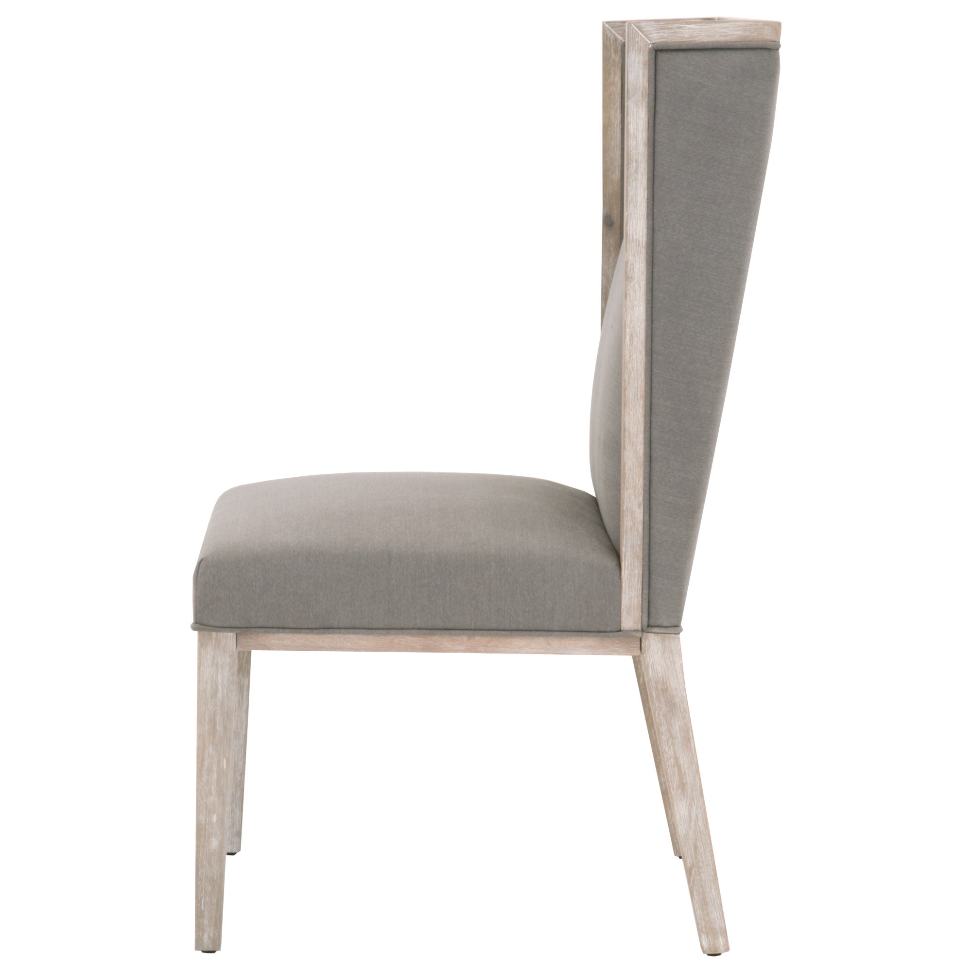 Side view of Martin Wing Chair with natural gray wood frame and stain-resistant gray upholstery by Essentials for Living