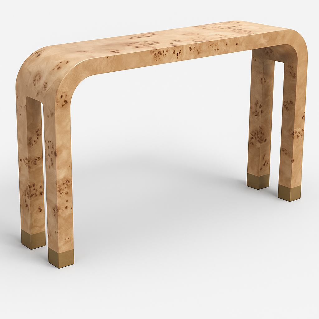 Marvin Console in 44-inch burl wood veneer with sleek, modern design