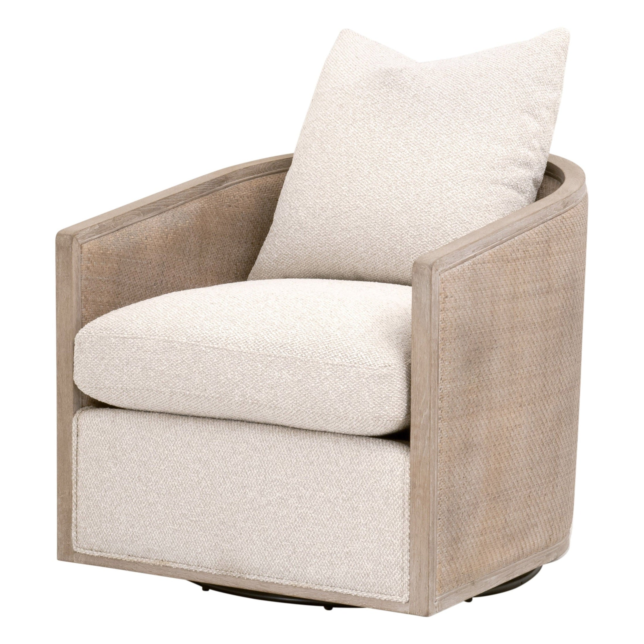 Essentials for Living swivel club chair with natural cane frame and light boucle upholstery in modern style