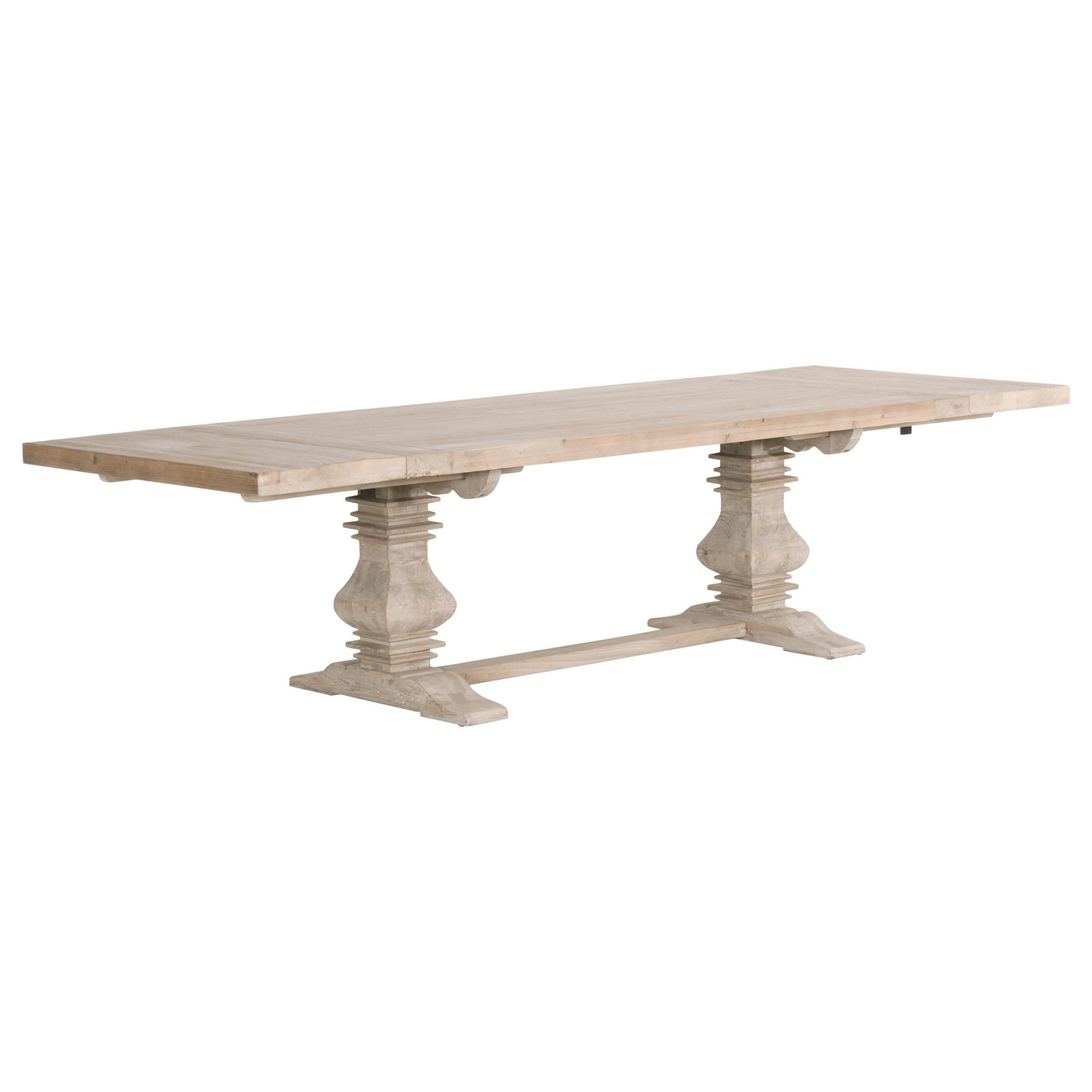 Monastery Extension Dining Table with rustic trestle base in reclaimed wood finish by Essentials For Living
