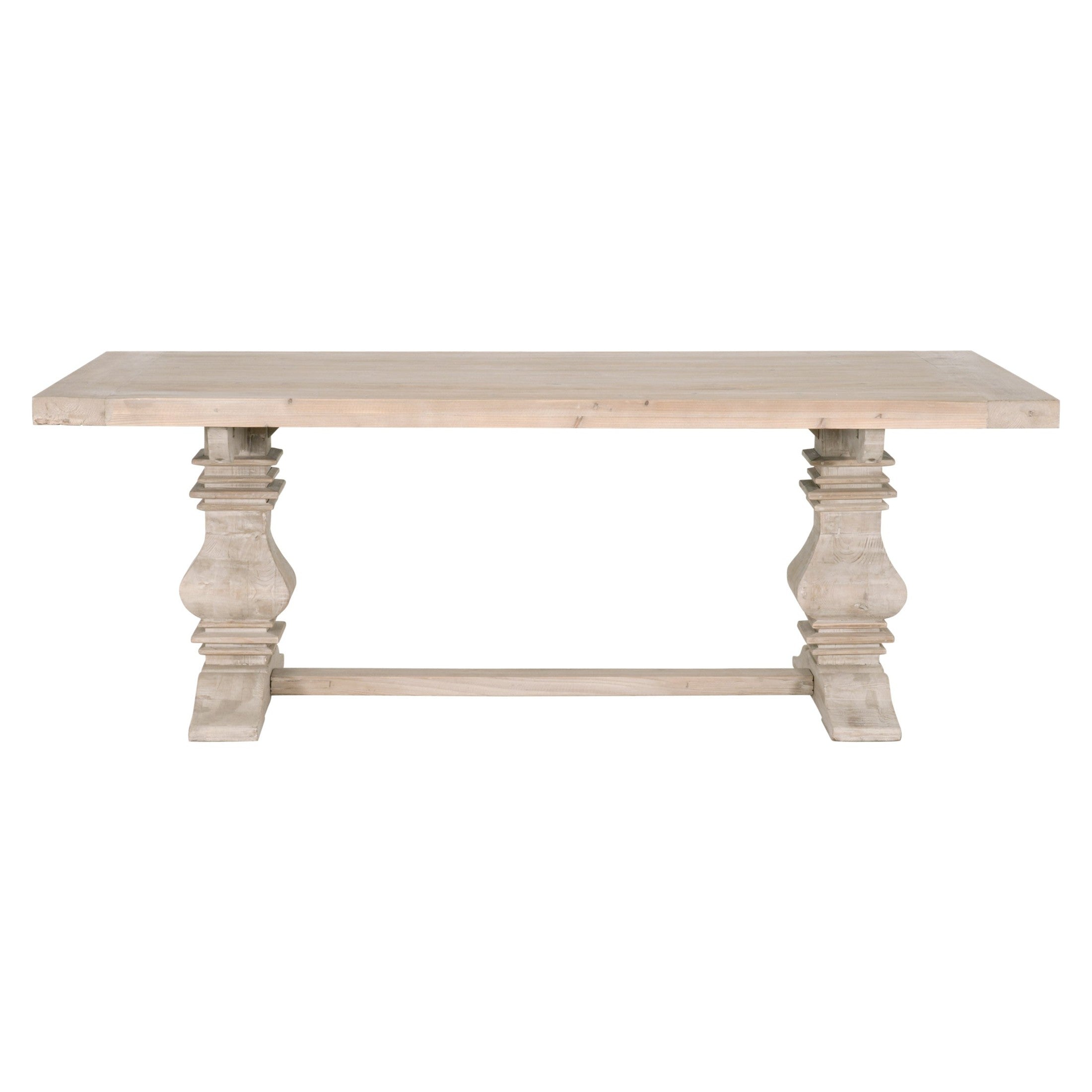 Monastery Extension Dining Table in reclaimed smoke gray pine with trestle base by Essentials for Living