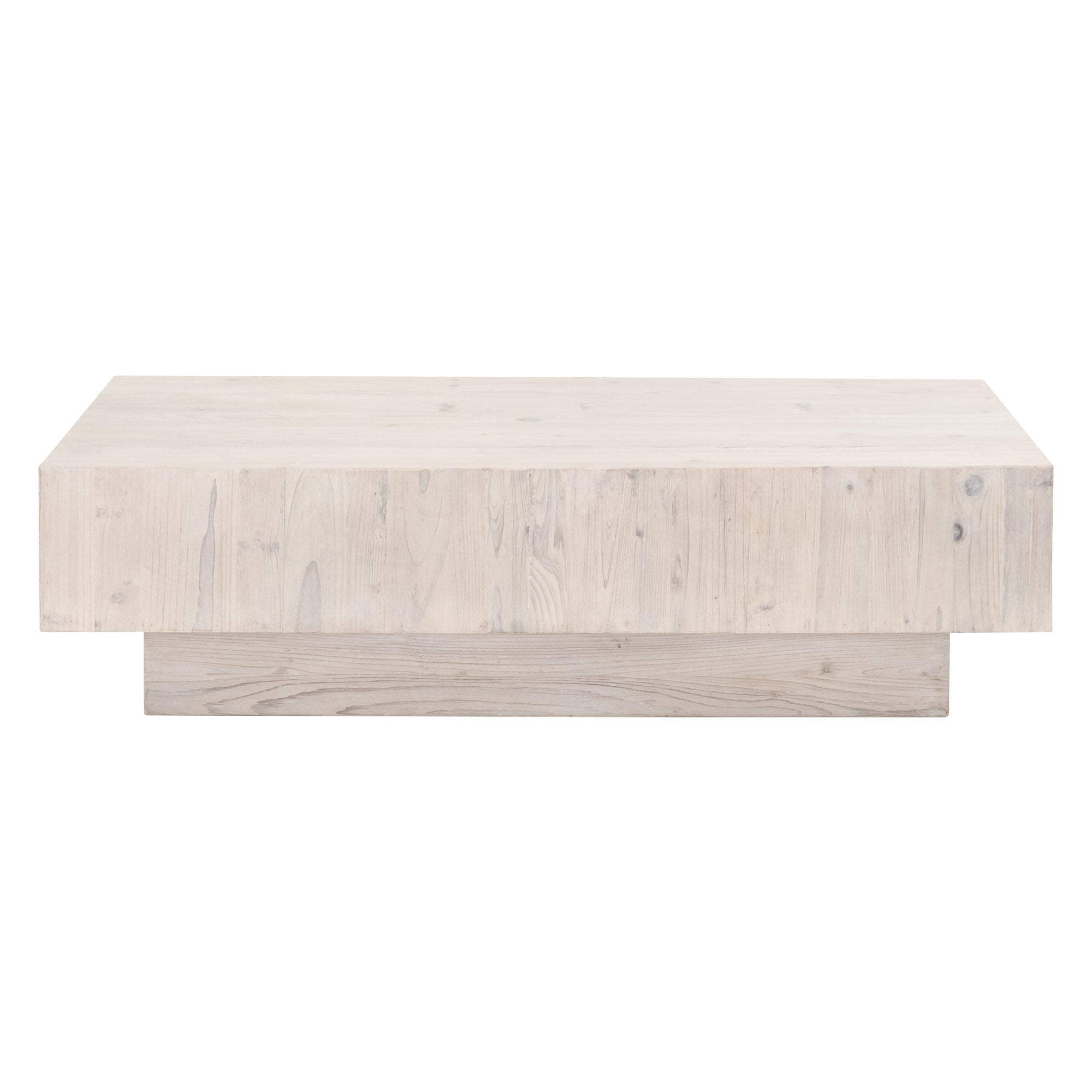 Montauk Coffee Table in reclaimed white-wash pine with mitered edges and low profile by Essentials For Living