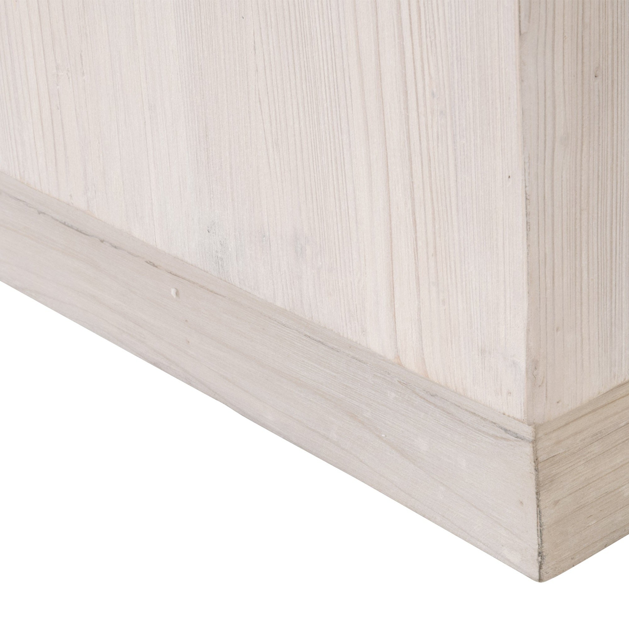 Close-up of white-wash reclaimed pine wood corner detail of Montauk End Table by Essentials for Living