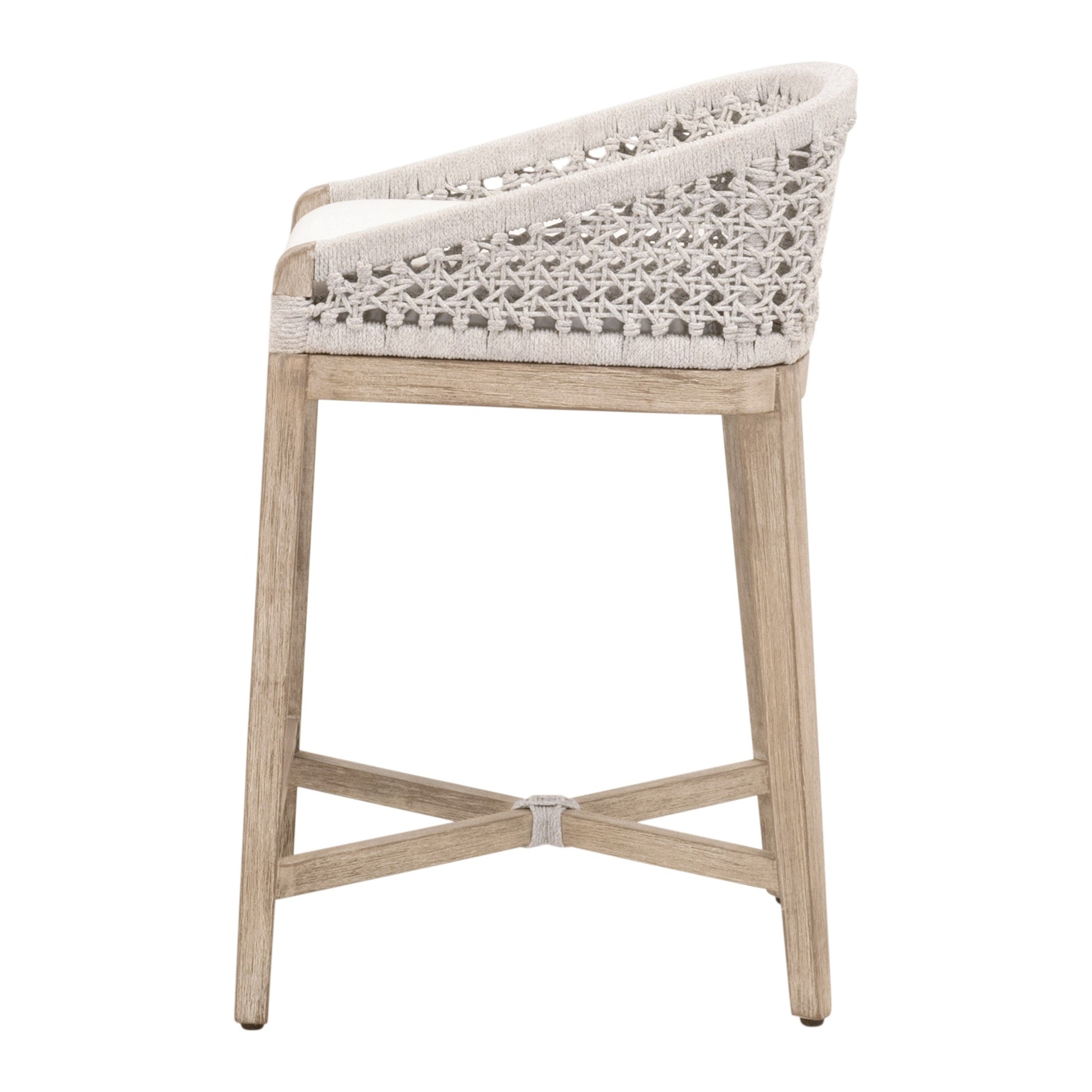 Montecito Counter Stool with gray mahogany frame and white speckle rope seat by Essentials for Living