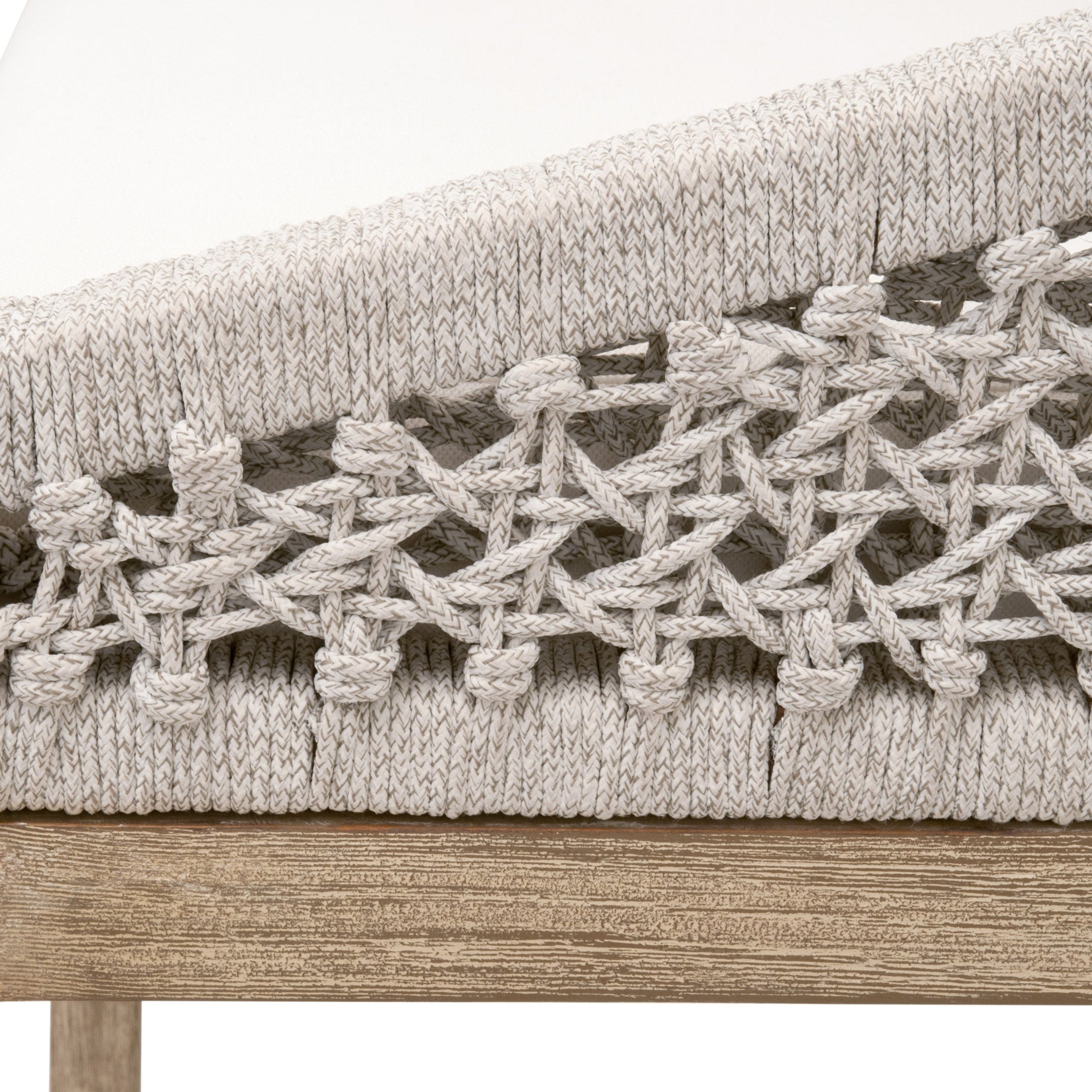 Close-up of white speckle polypropylene rope seat on Montecito Counter Stool by Essentials for Living