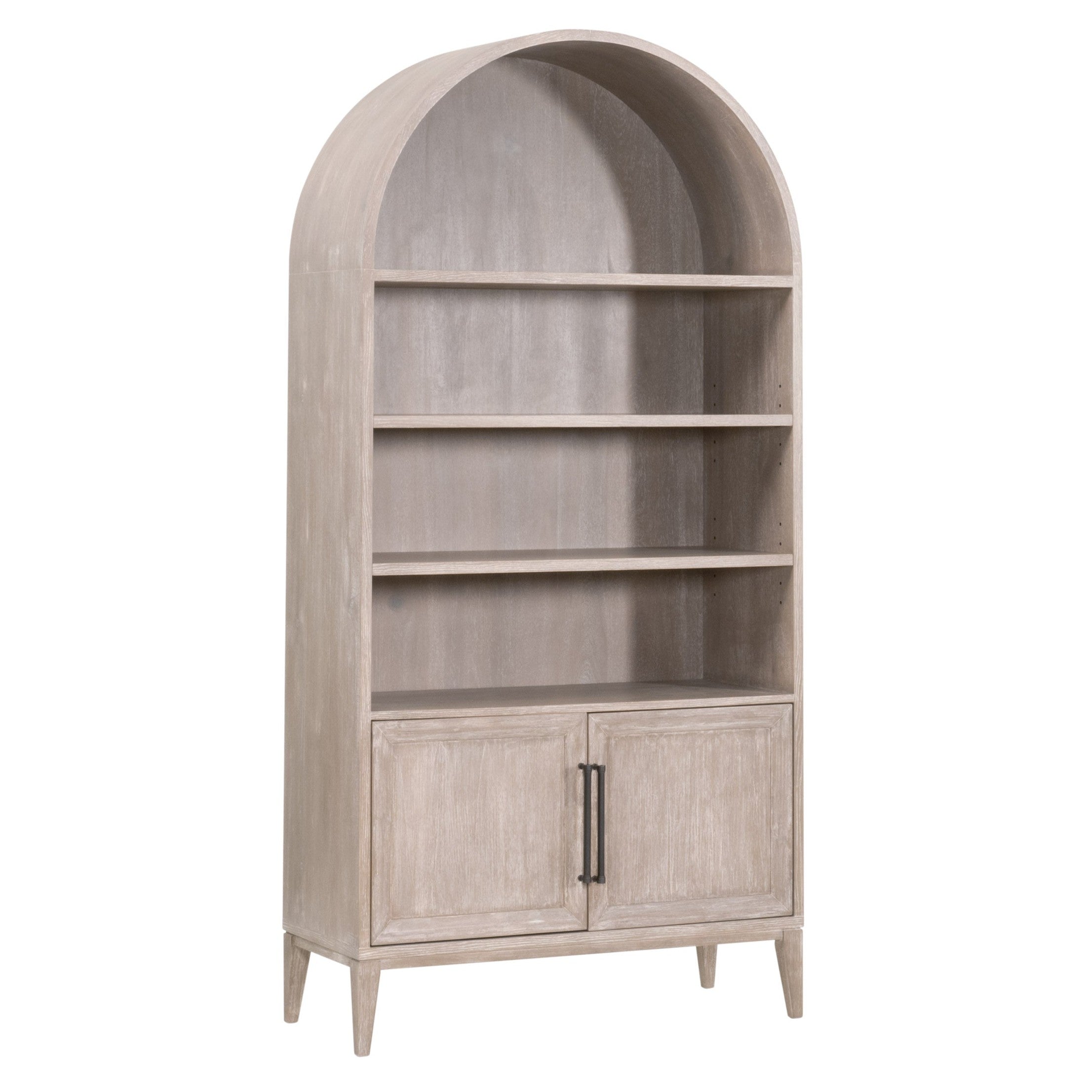 Morris Storage Bookcase in natural gray acacia with open shelves and lower cabinet by Essentials for Living