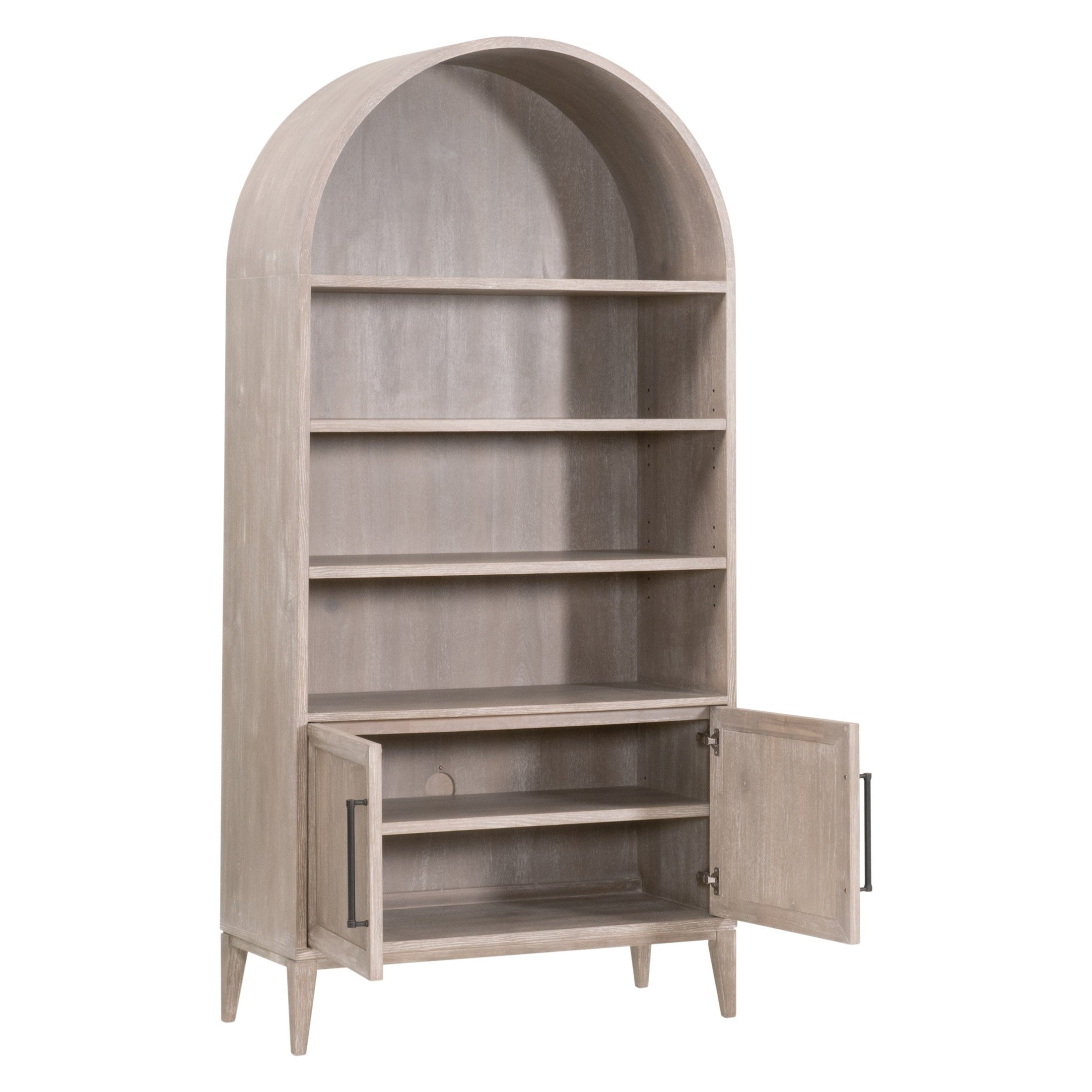 Morris Storage Bookcase in natural gray acacia with open shelves and lower cabinet by Essentials for Living