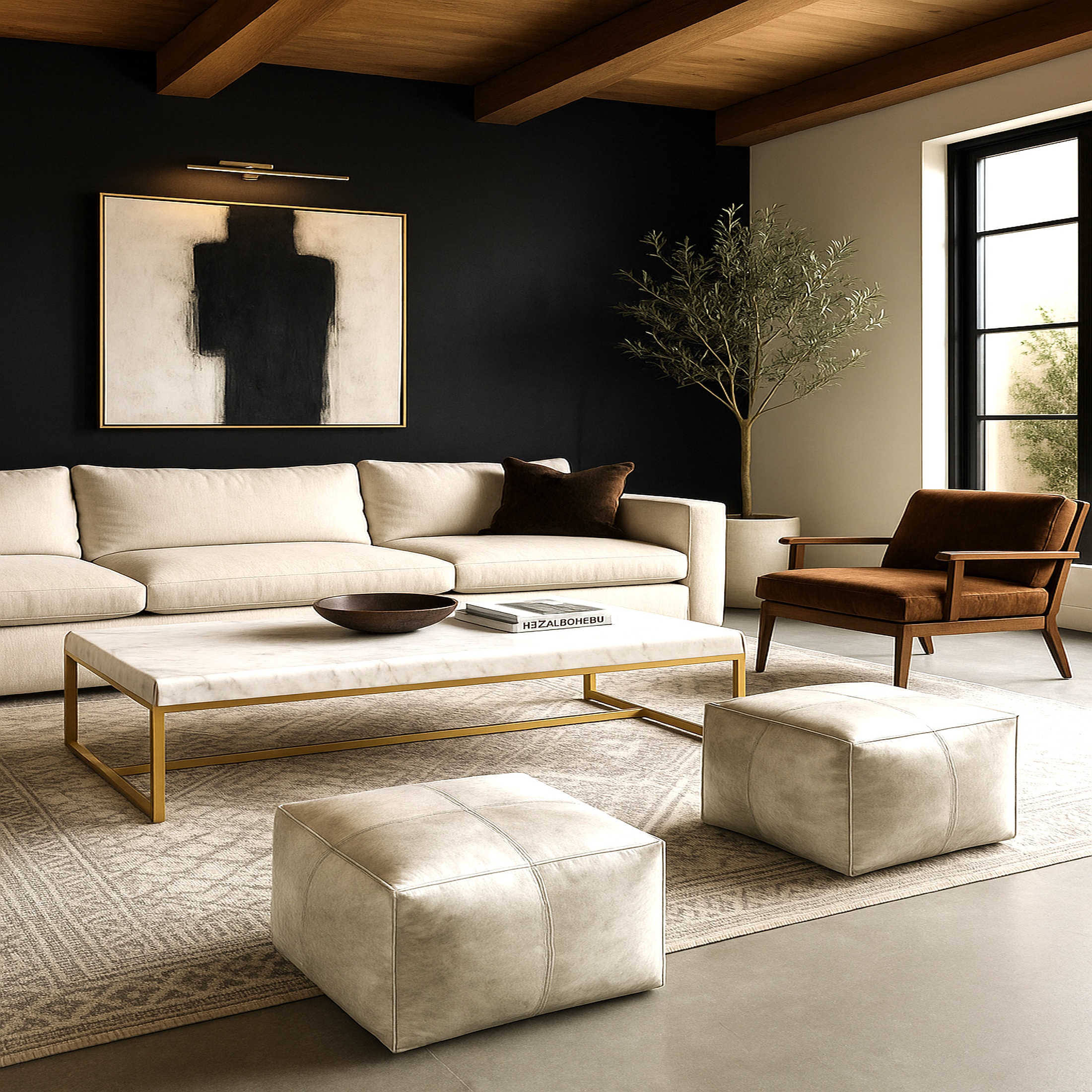 New York Coffee Table with white marble top and gold metal base in modern living room by GO HOME
