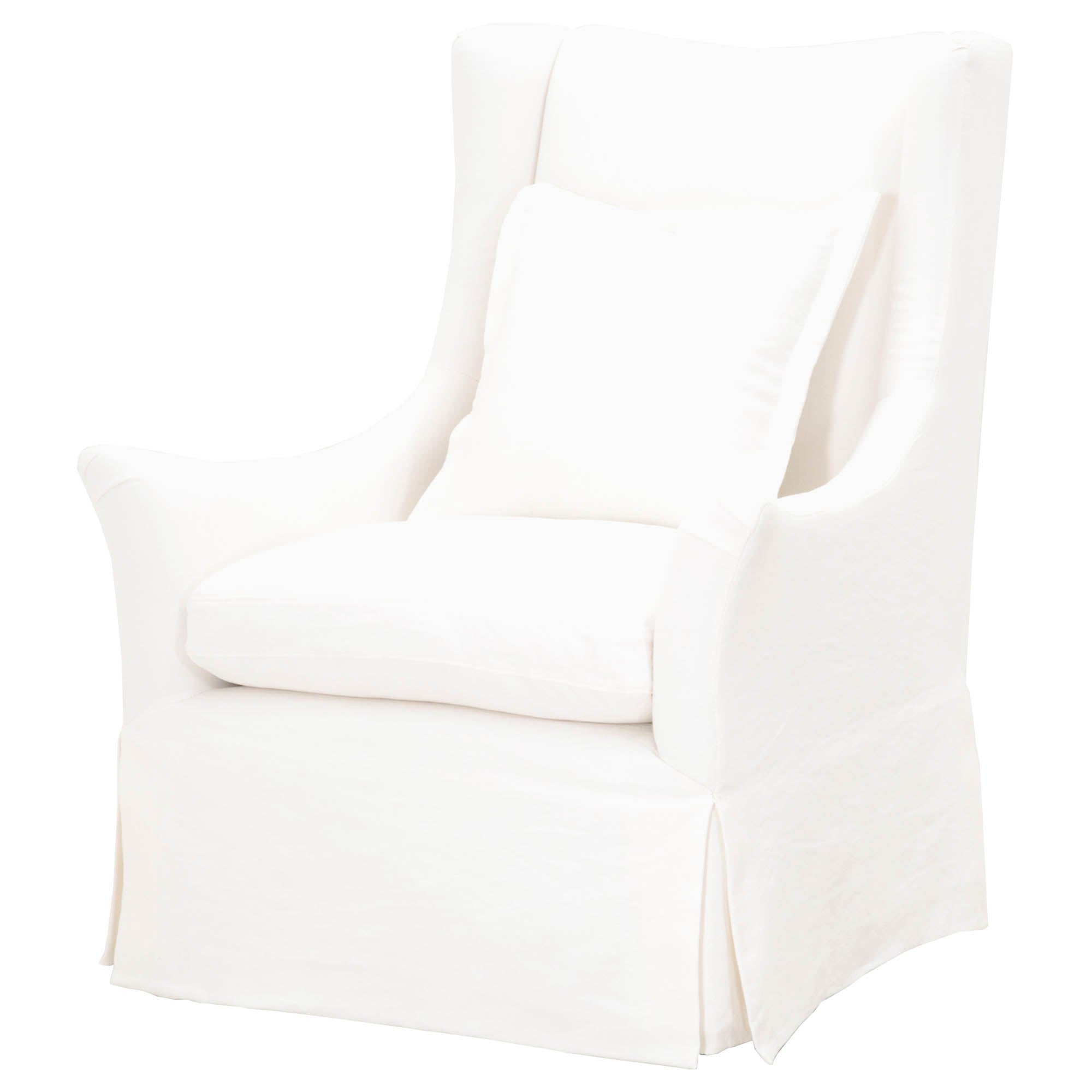 Cream crepe upholstered Otto Swivel Club Chair with skirted base by Essentials For Living.