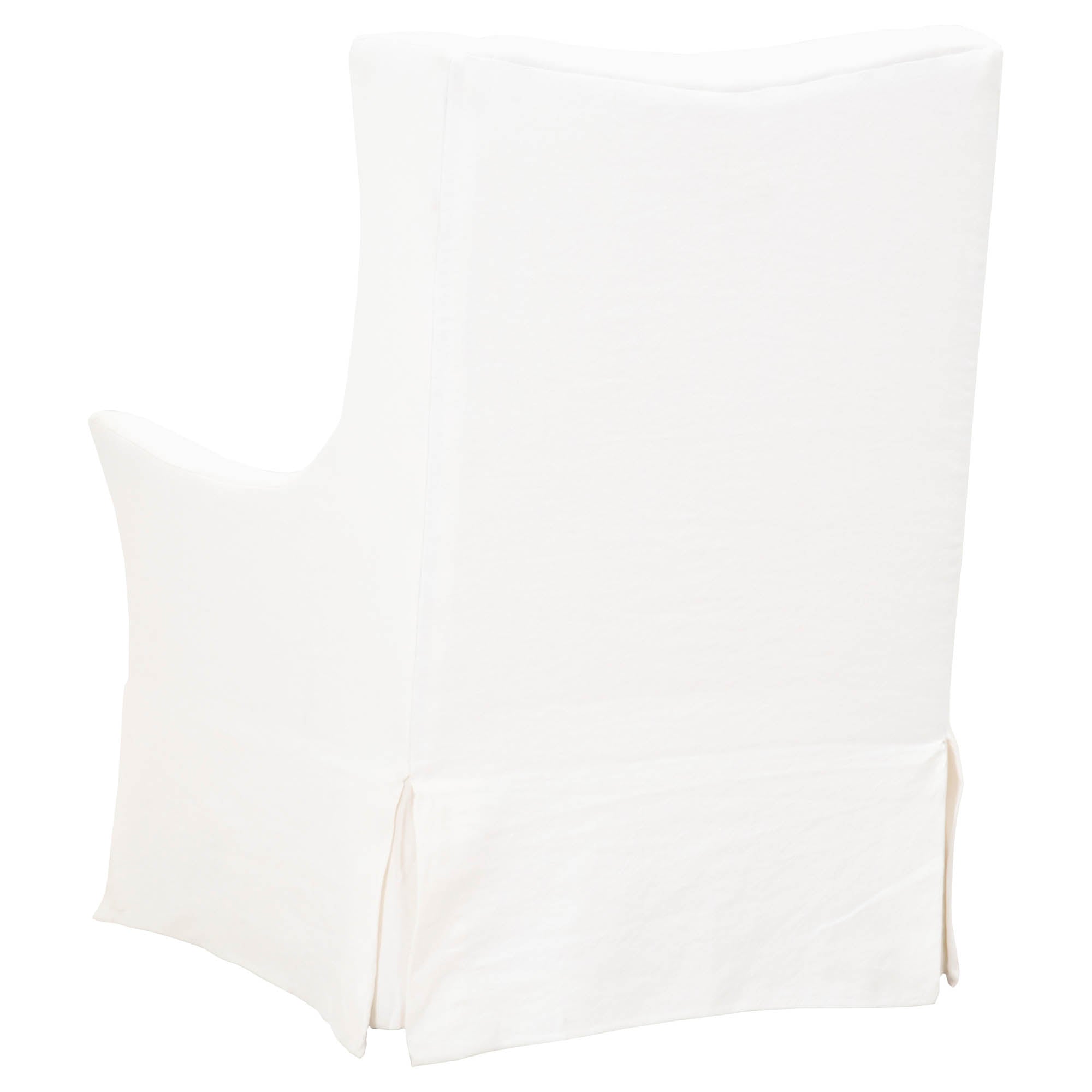 Back view of Otto Swivel Club Chair in cream crepe fabric with skirted base by Essentials for Living