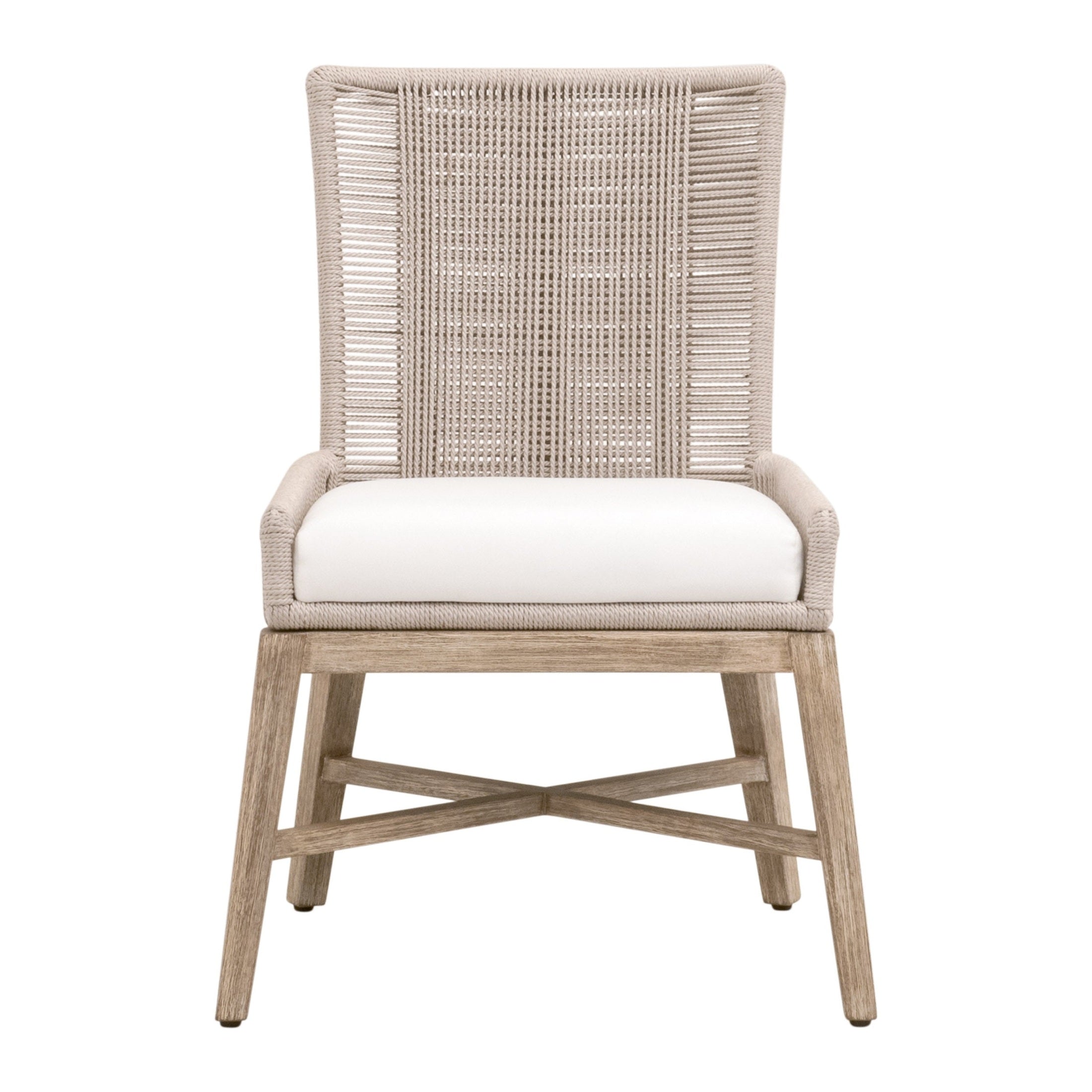 Overlay Dining Chair with oyster twist rope backrest and natural gray mahogany frame by Essentials for Living
