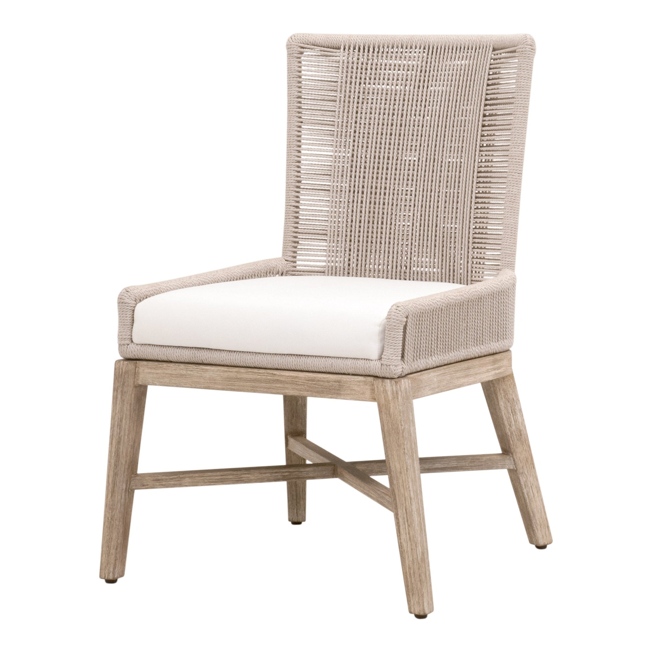 Overlay Dining Chair with oyster twist rope backrest and natural gray mahogany frame by Essentials for Living