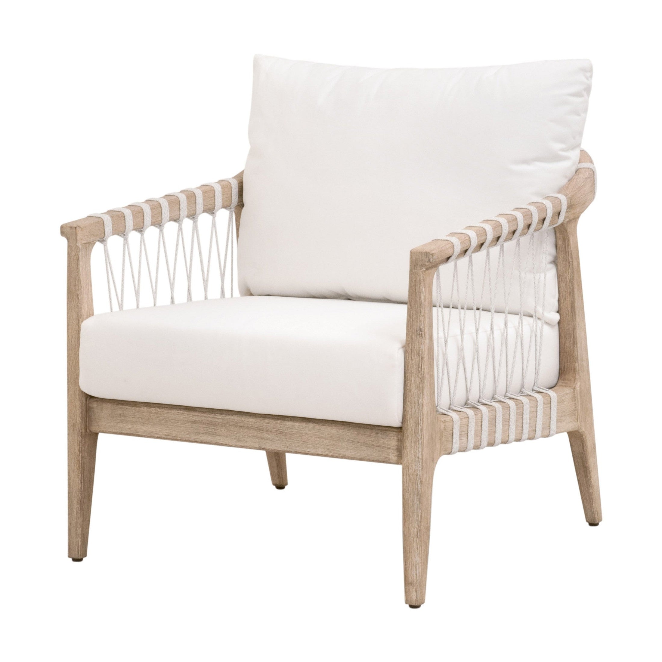 Pacific Club Chair with natural gray mahogany frame and white speckle flat rope by Essentials for Living