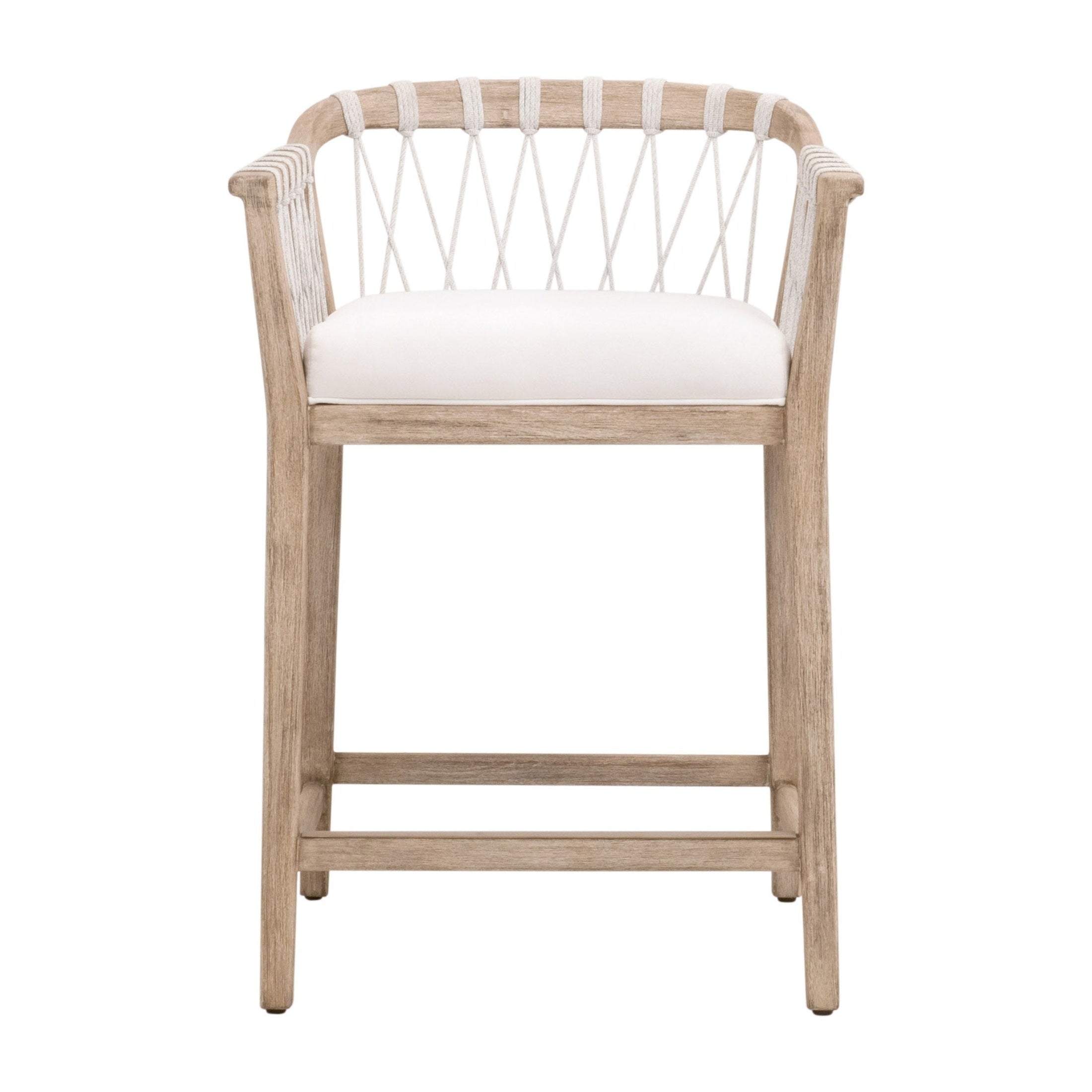 Pacific Counter Stool with natural gray mahogany frame and white speckle rope backrest by Essentials For Living
