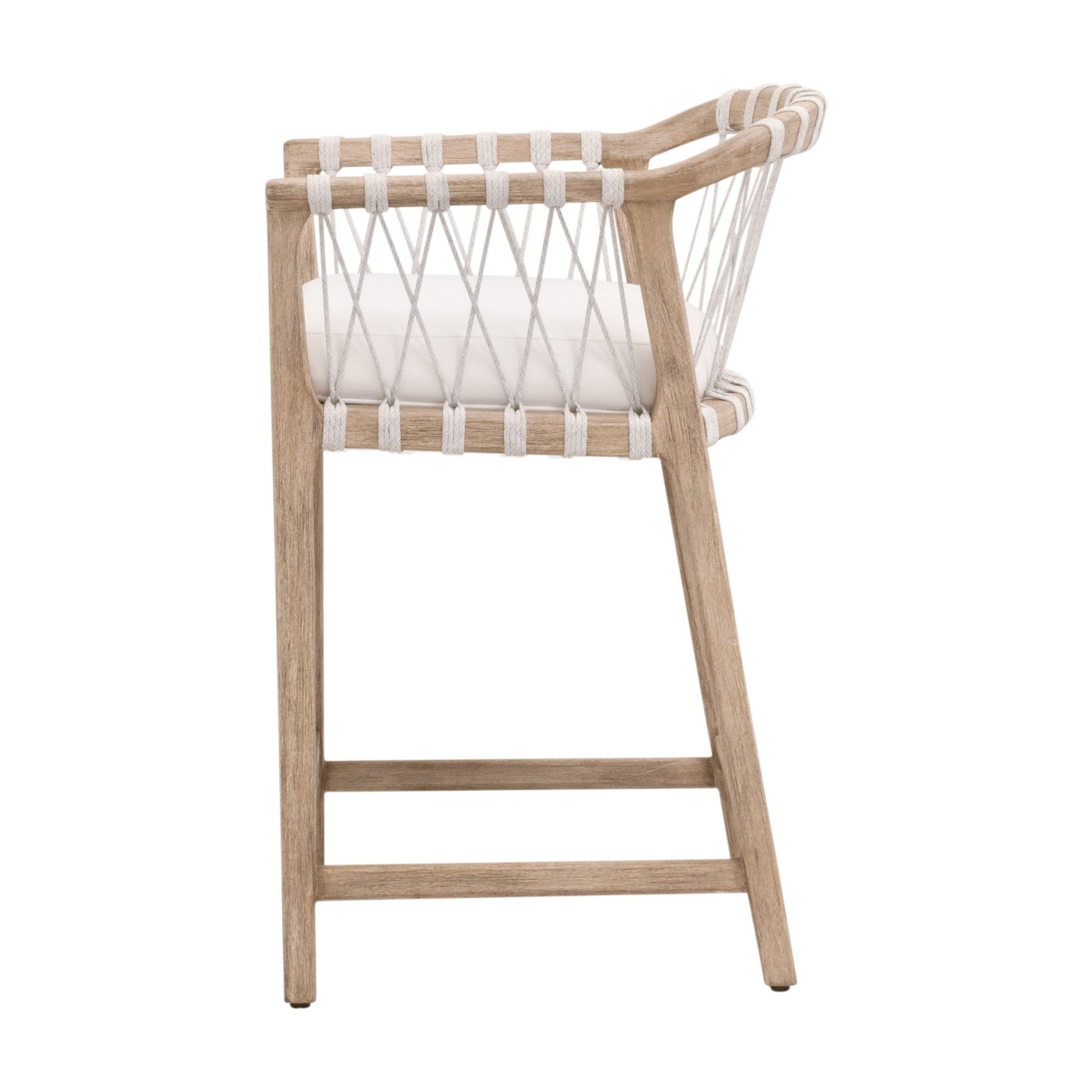 Pacific Counter Stool with natural gray mahogany frame and white speckle rope backrest by Essentials For Living