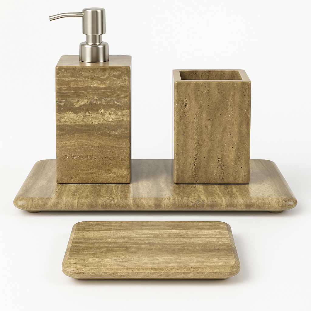 Palace Bathroom Set in natural travertine with elegant four-piece design