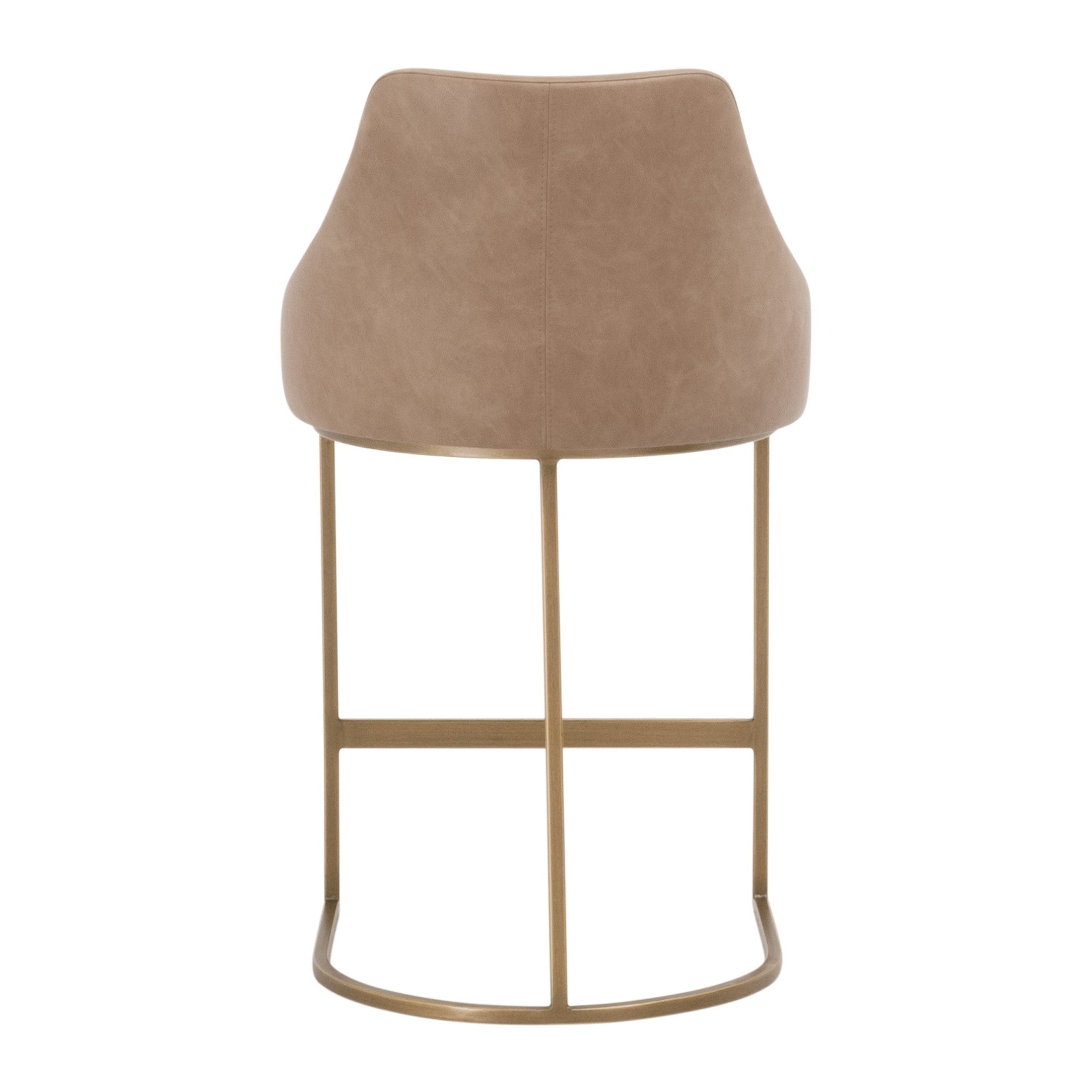 Essentials for Living Parissa Counter Stool with plush fabric seat and brushed gold steel frame, rear view