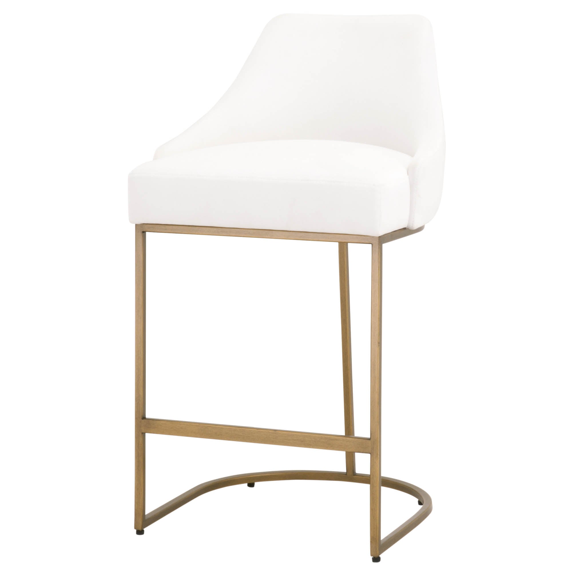 Parissa counter stool by Essentials for Living with white cushion and brushed gold steel frame and base