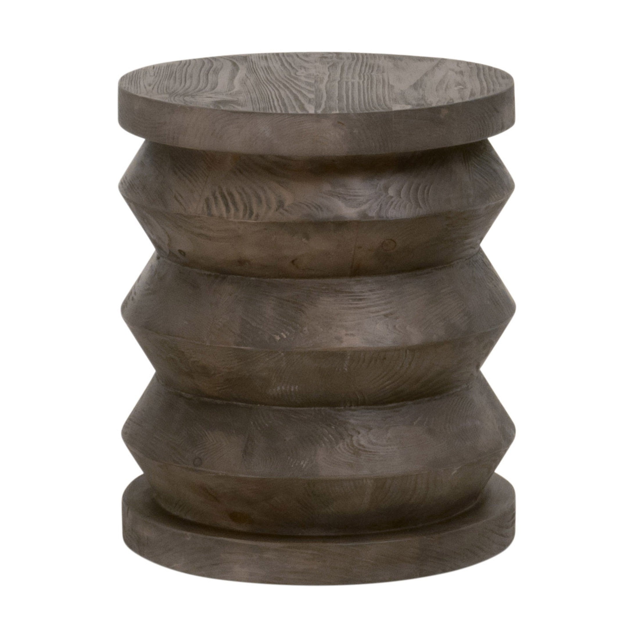 Solid reclaimed pine Pier Accent Table by Essentials For Living with smoke gray finish and unique cylindrical shape
