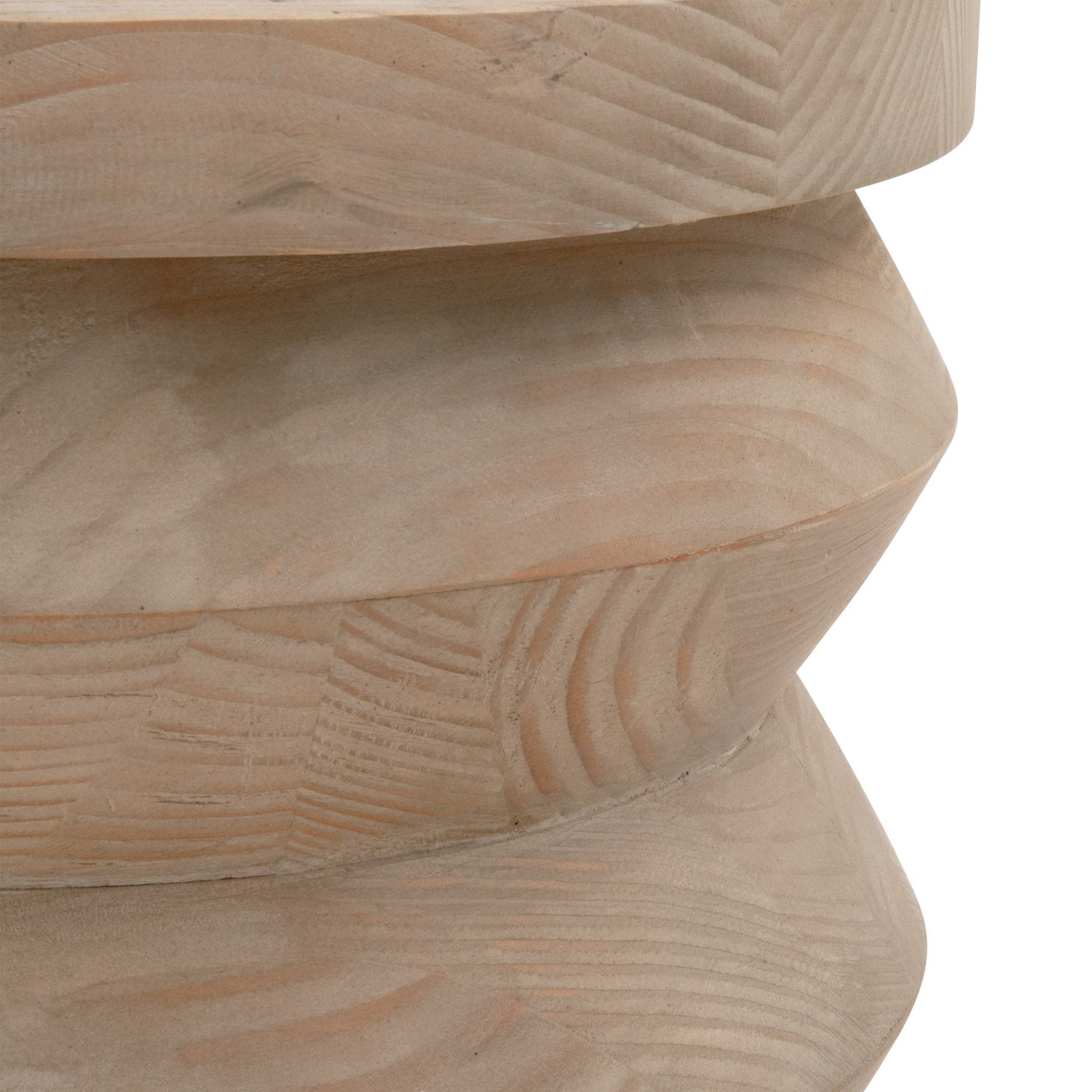 Close-up of reclaimed pine wood texture on Essentials For Living Pier Accent Table with natural grain and craftsmanship details