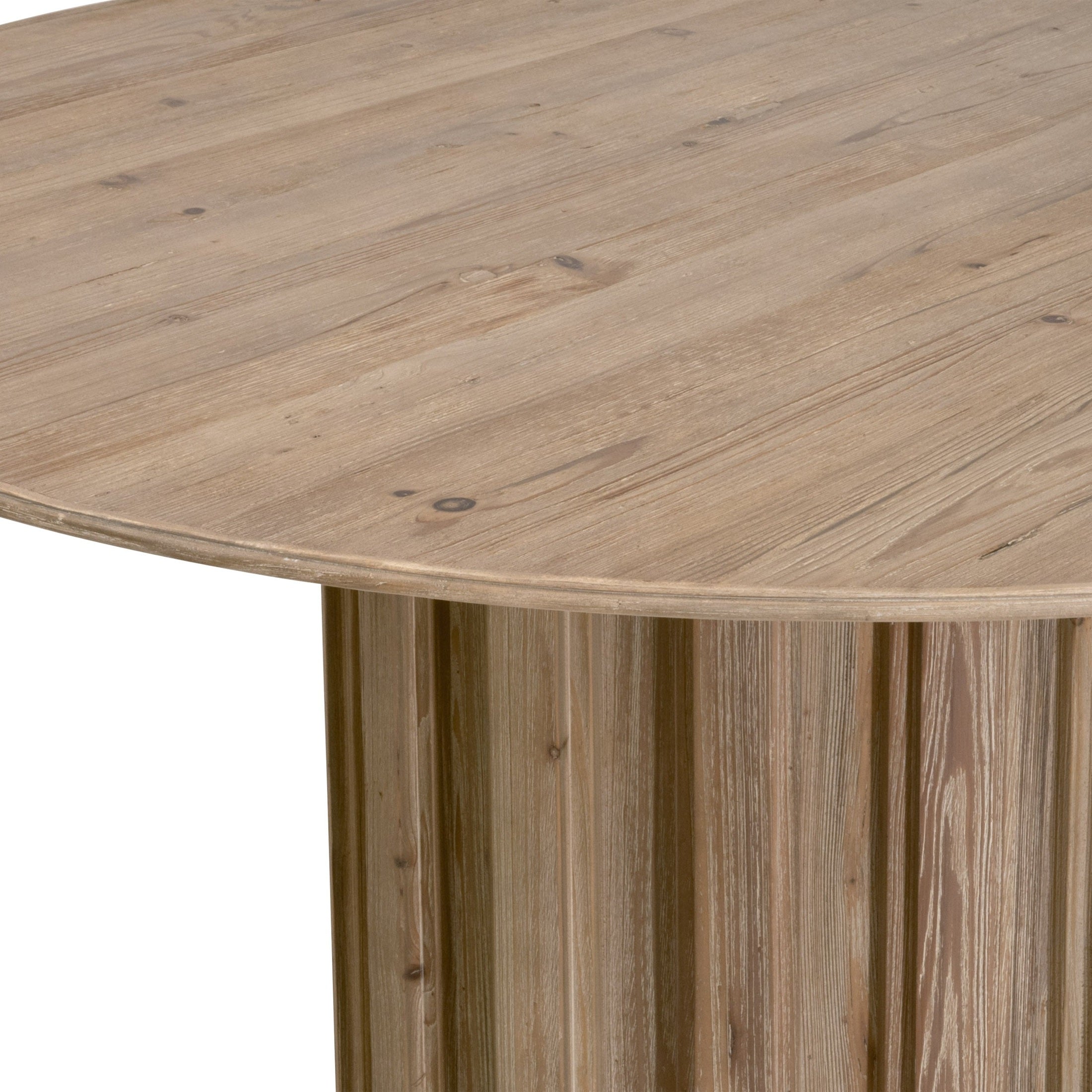 Close-up of Roma 54" Round Dining Table with fluted pedestal in smoke gray pine by Essentials For Living