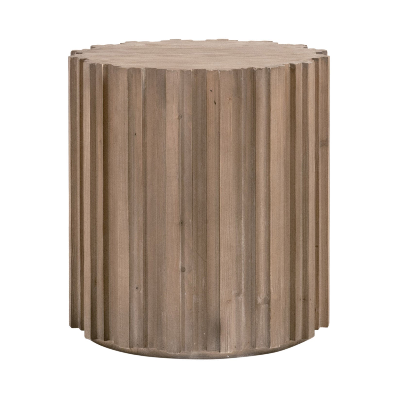 Round Roma End Table by Essentials for Living with fluted reclaimed pine wood in smoke gray finish