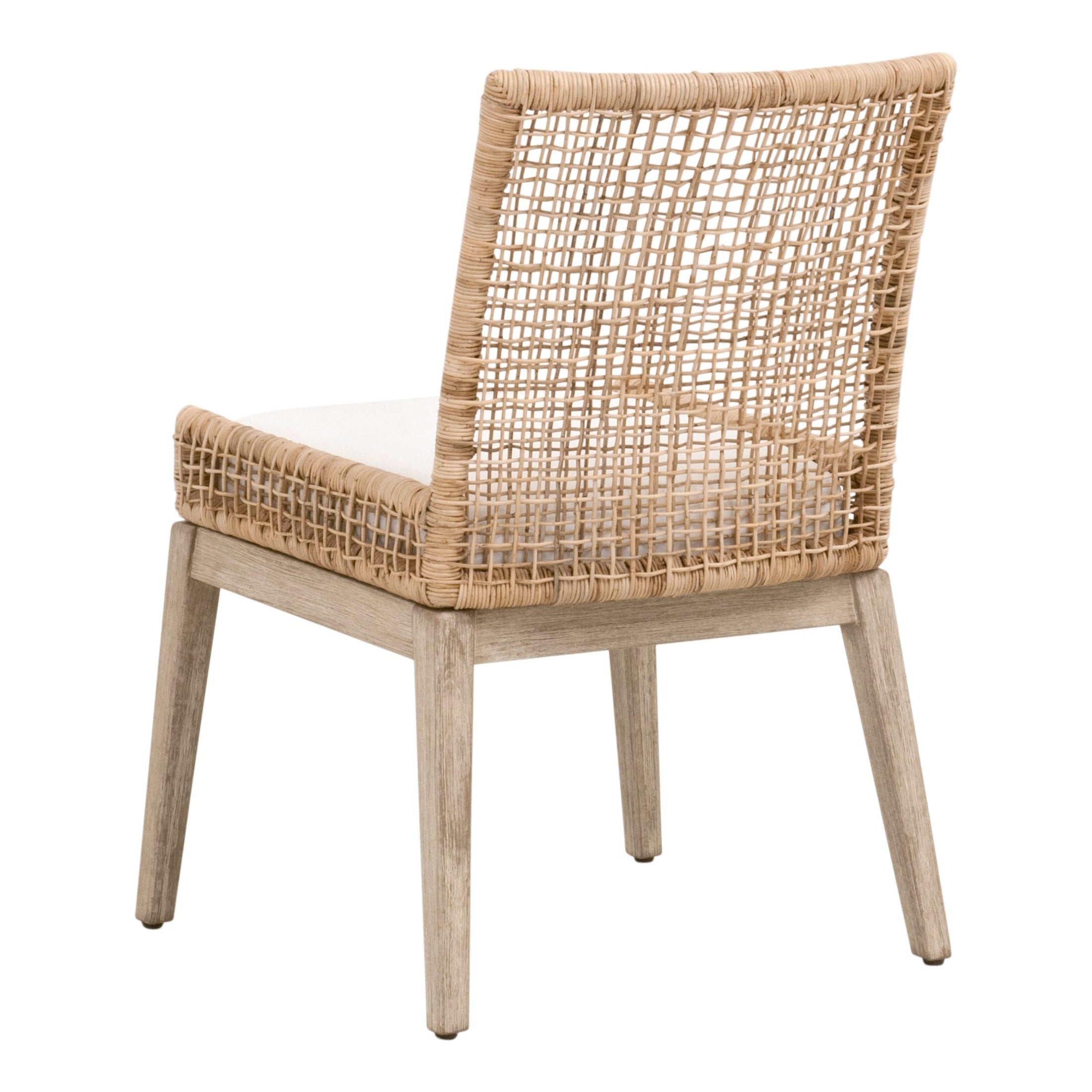 Seaside Dining Chair by Essentials For Living featuring handwoven rattan back and natural gray mahogany frame with cushioned seat