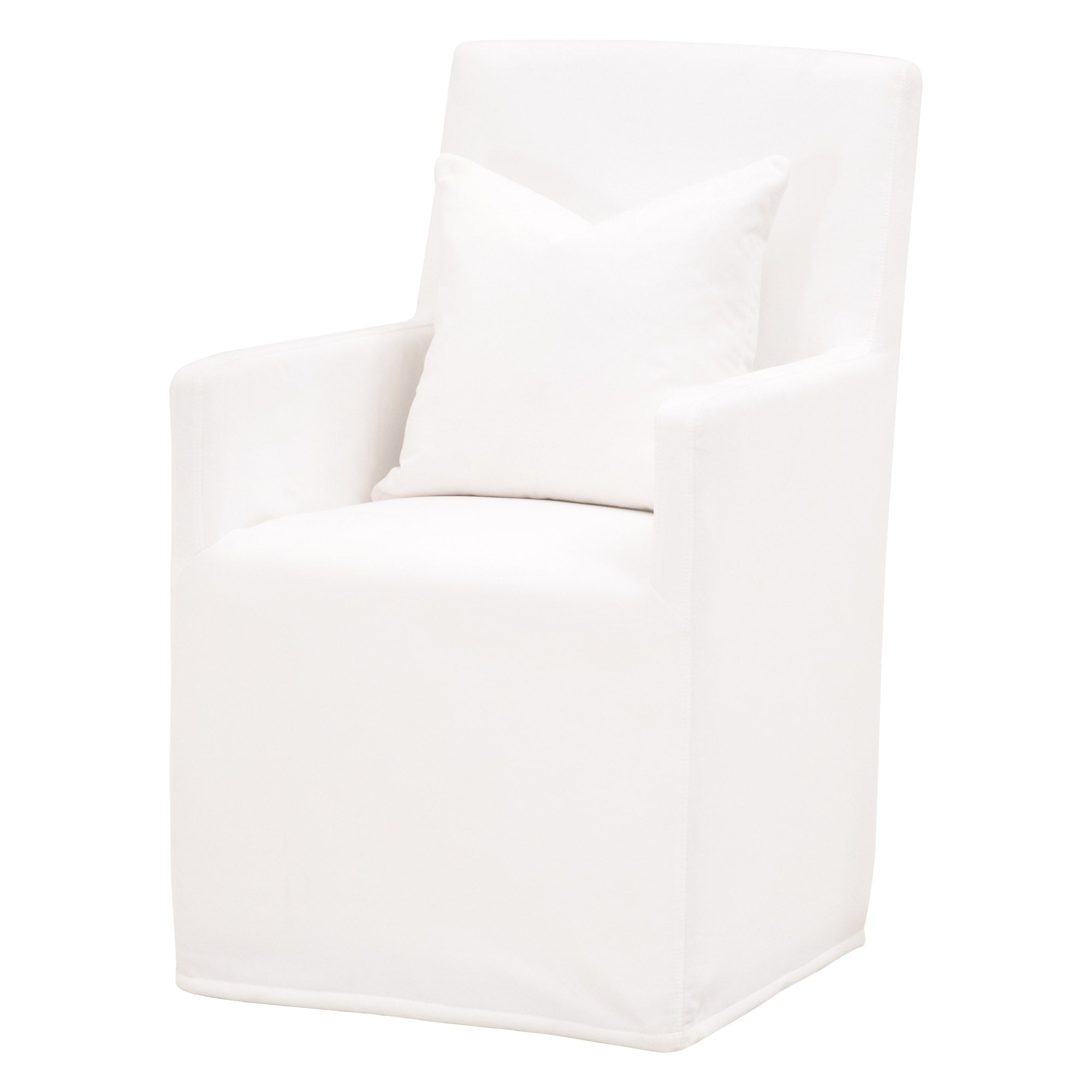 Essentials For Living white slipcover armchair with casters and down lumbar pillow for comfortable seating