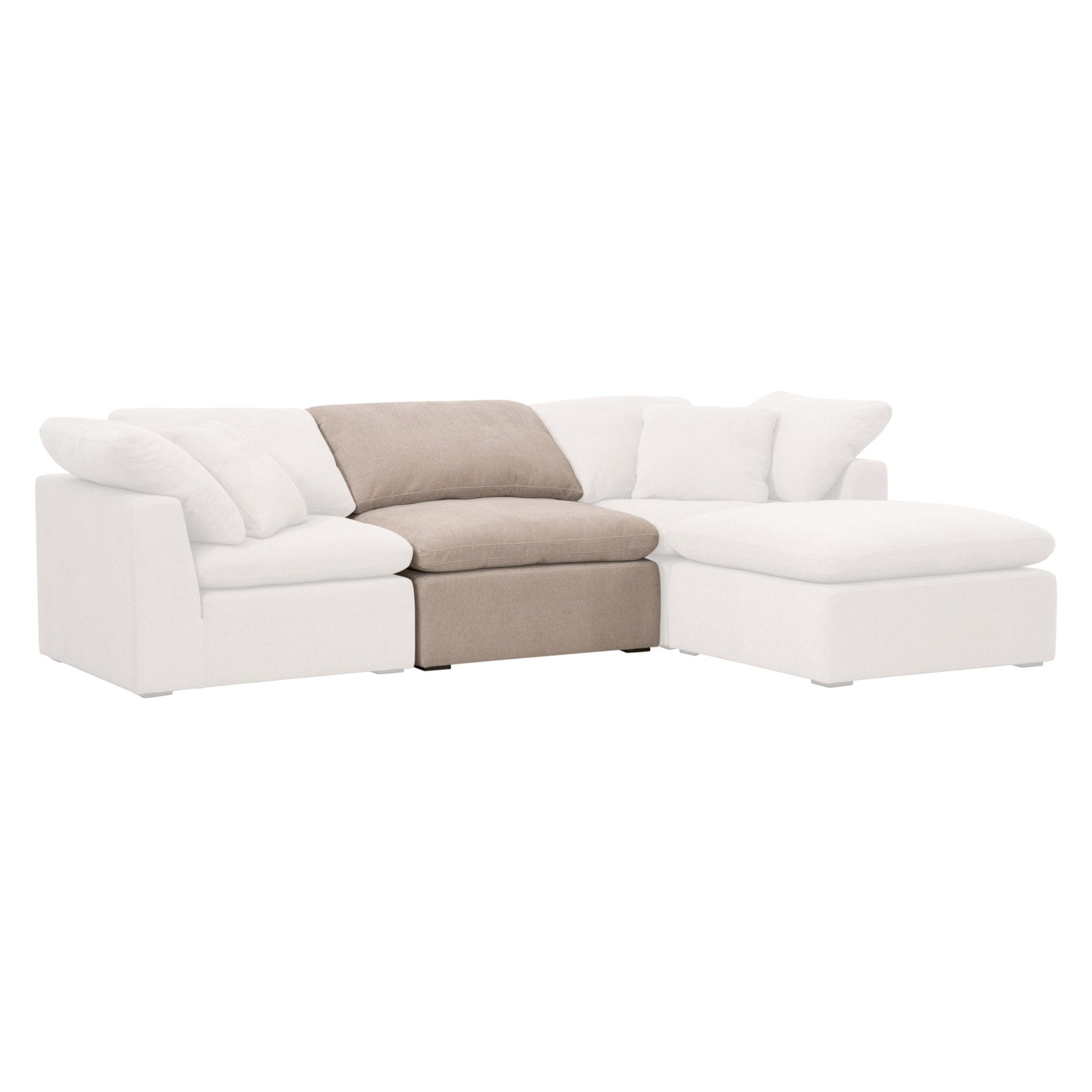 Essentials for Living Sky Modular sectional sofa with white and beige upholstered cushions and plush pillows